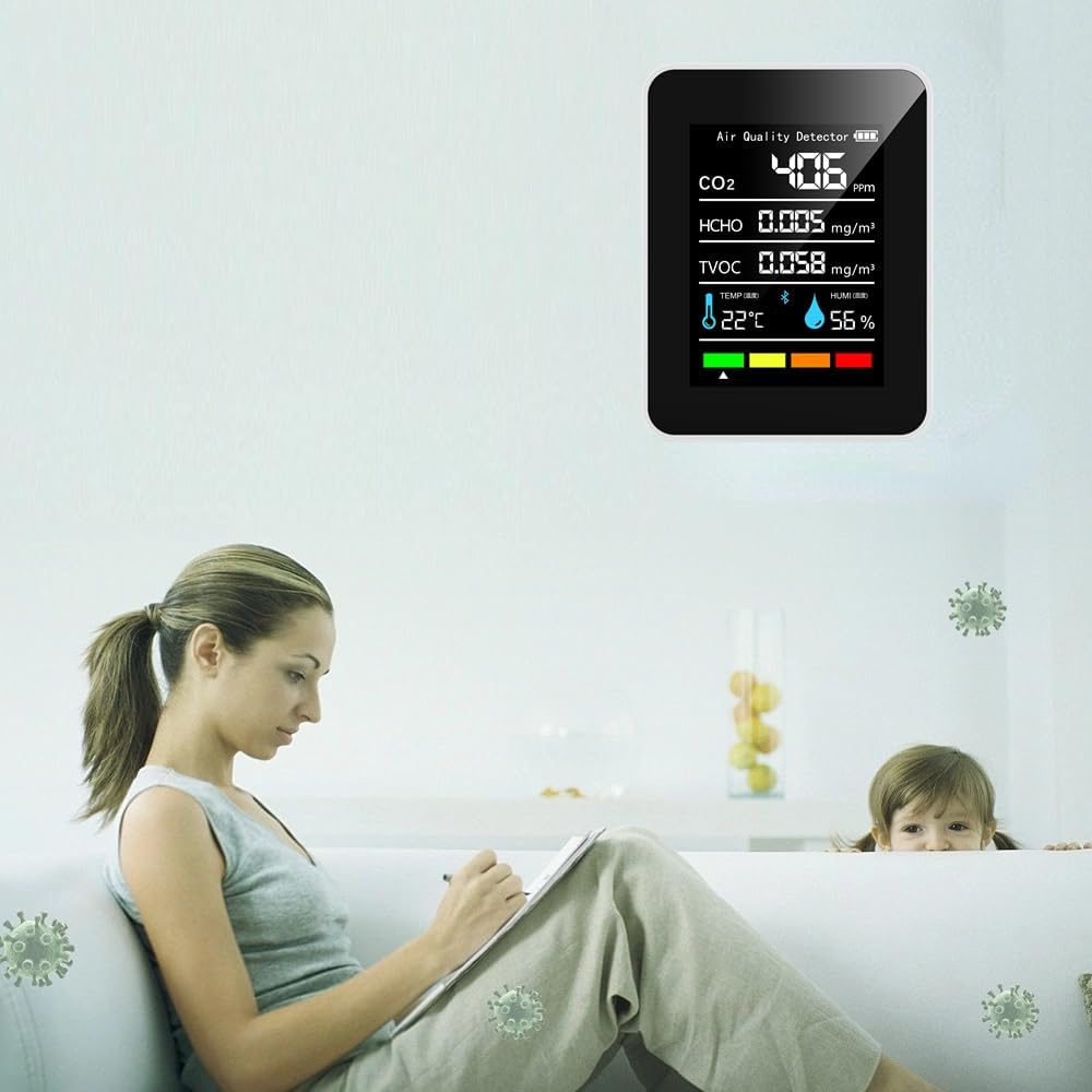 Poemtian Air Quality Monitor 5 in 1 Formaldehyde HCHO TVOC Tester LCD Temperature Humidity Tester Indoor CO2 Detector for Room Office Greenhouse Warehouse image number 4