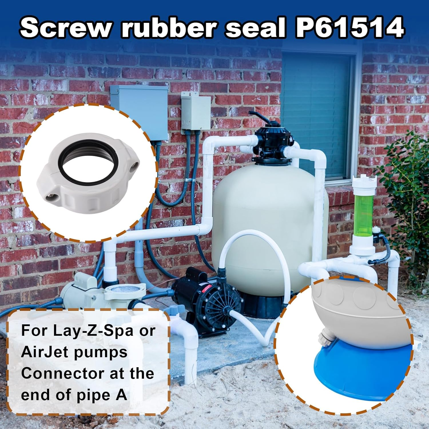 Lyreh Coupling Pump Inflation Adapter for Coleman, Premium ABS Plastic Screw Rubber Seal O Ring P61514 Ideal Accessories Compatible with Coleman Lay-Z-Spa Perfect Replacement for Saluspa image number 5