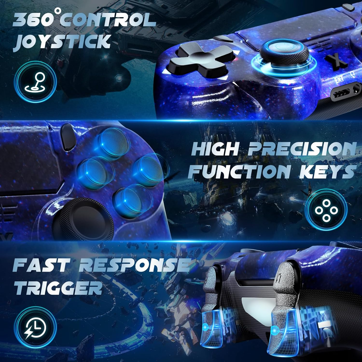 Glitfix Wireless Controller for PS-4, Controller Wireless for Ps-4/Pro/Slim/Pc, Bluetooth Gamepad Joystick with Dual Vibration Touch Panel 3.5Mm Audio Jack Six-Axis(Starsky Blue) image number 2