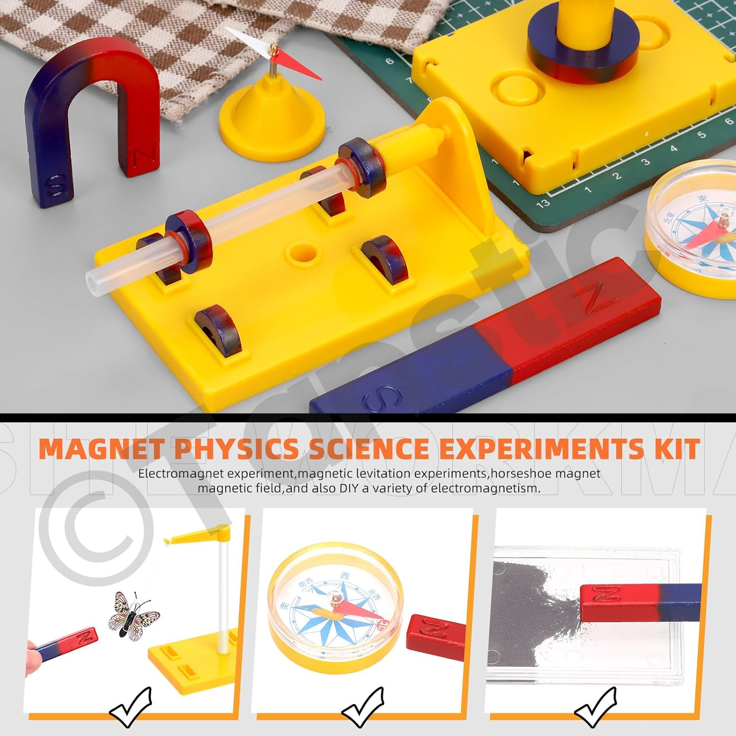 Tanstic 53Pcs Science Magnet Kit Physics Electromagnet Experiment Set Electricity and Magnetism Science Kit Science Magnet Set for Education Science Experiment image number 6