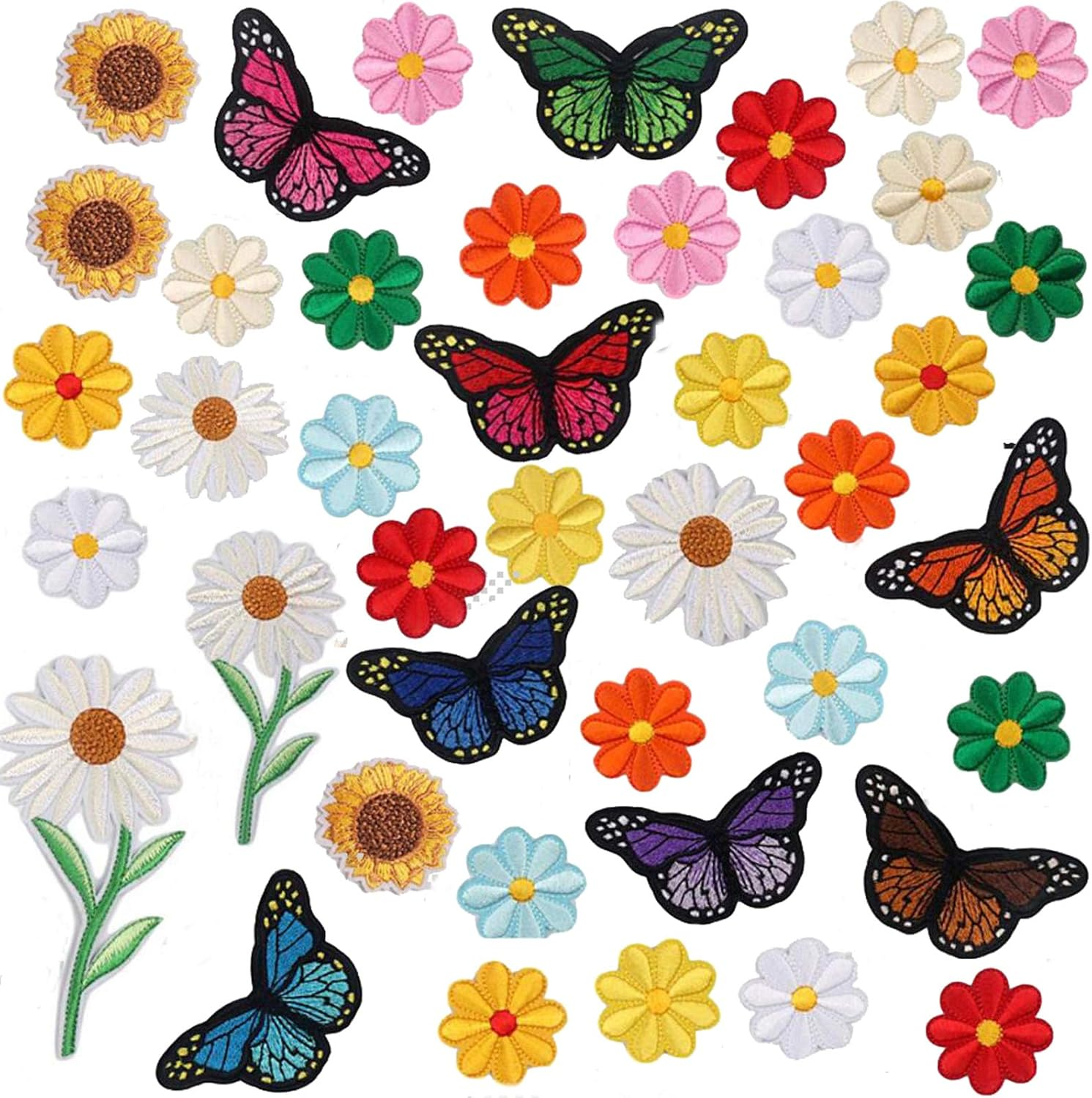 Embroidered Iron on Patch for Clothing,Sunflowers Butterfly Iron on Patches Set,Large Size Cute Decoration Embroidered Patches Pack for Jeans,Bags, Clothing, Arts Crafts DIY (Mix)