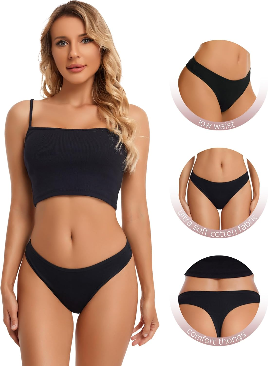 Anzermix Women'S Breathable Cotton Thong Panties Pack of 6 image number 4