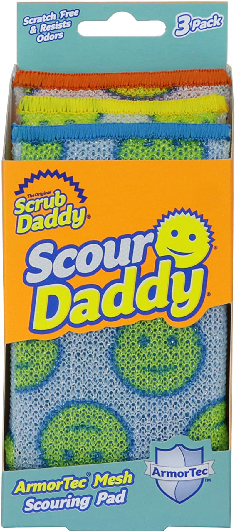 Scrub Daddy&rsquo;S Scour Daddy Scouring Pad - Heat Treated Armortec Mesh to Release Food Particles - Strong, Thick and Absorbent Scouring Pad - 3 Scouring Pads image number 1