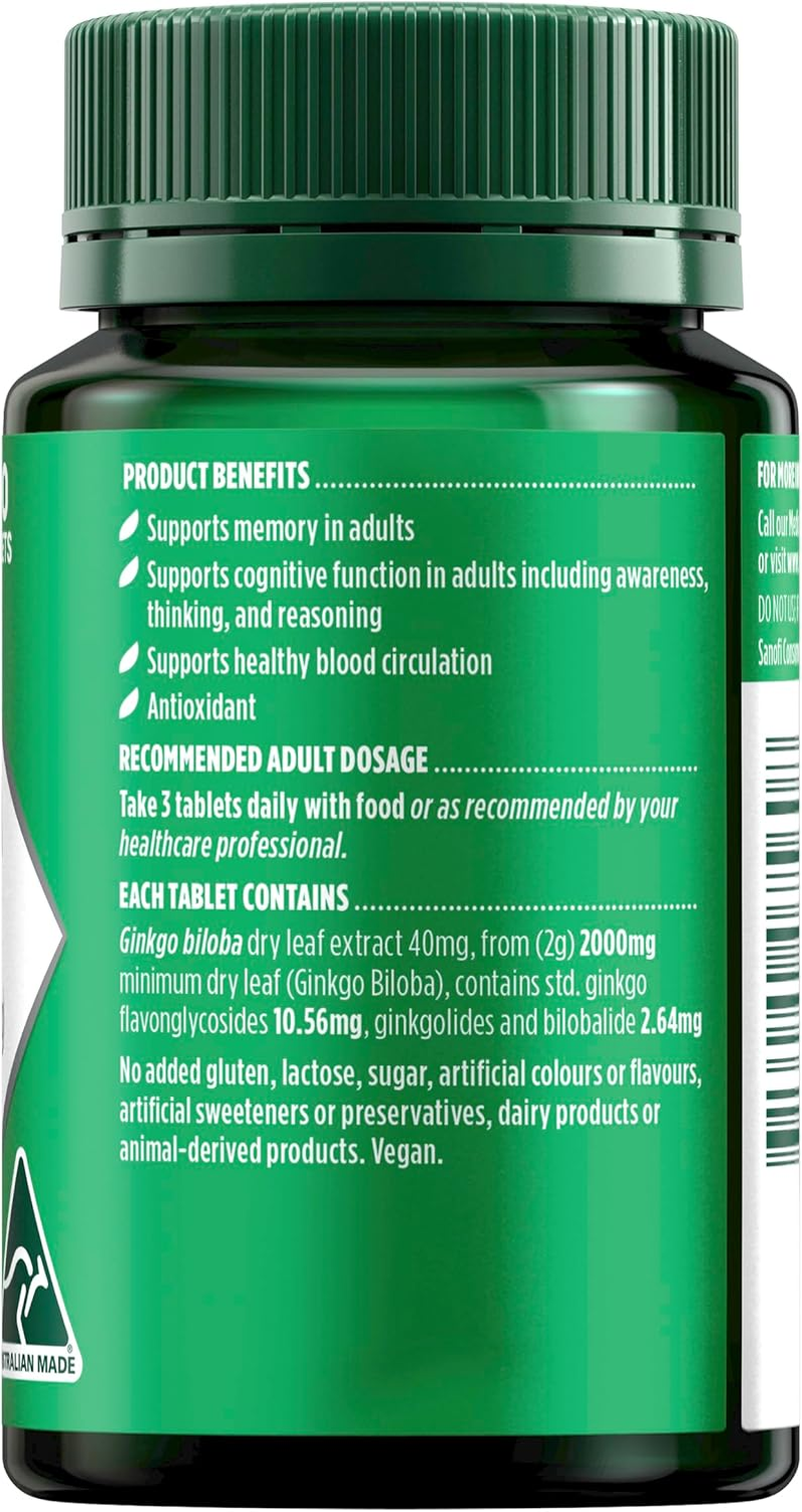 Nature'S Own Ginkgo Biloba 2000Mg Tablets 100 - Reduces Free Radicals Formed in the Body - Supports Cognitive Function, Memory, Recall, & Healthy Blood Circulation - Maintains Circulation image number 5