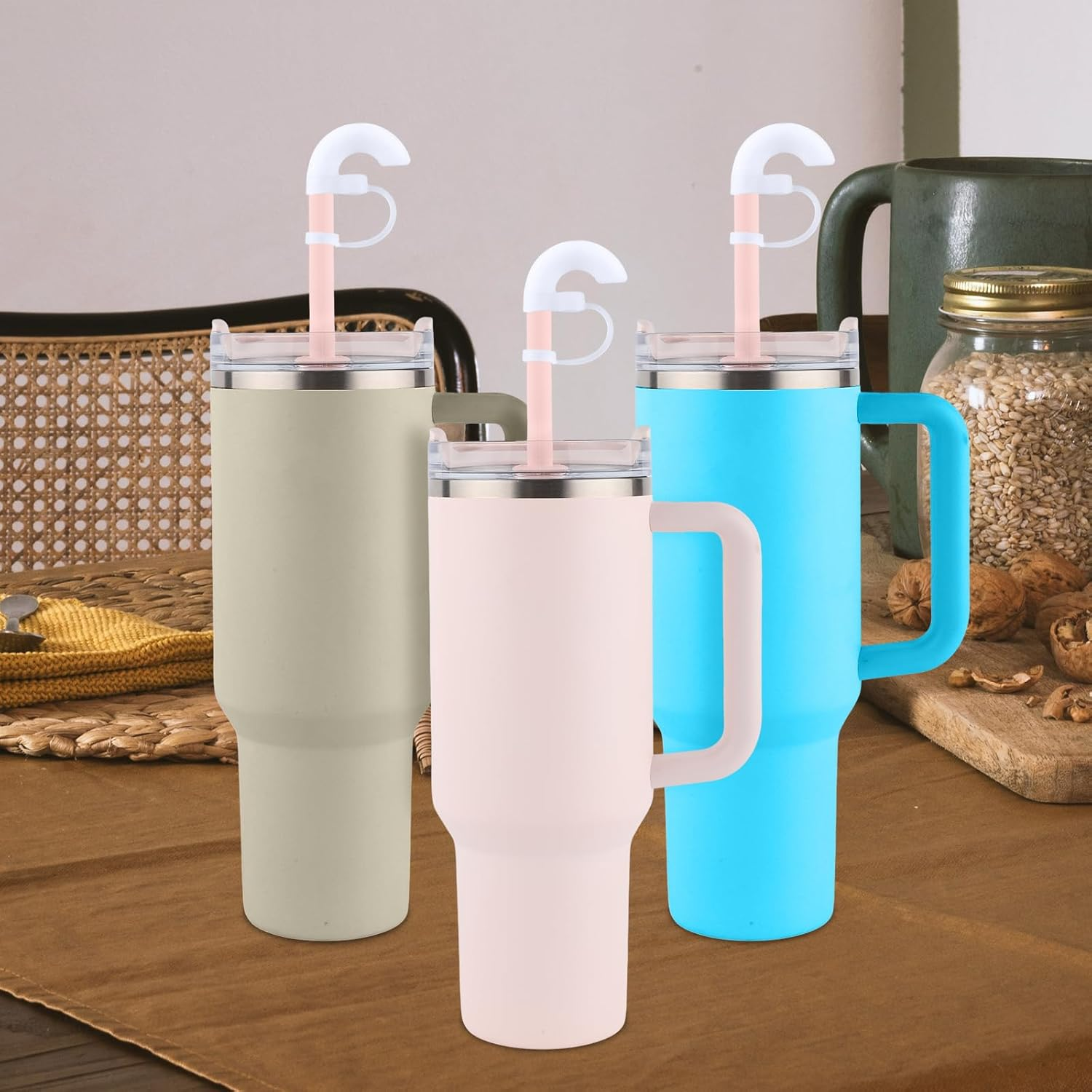 4Pcs Wrinkle Resistant Straw Caps, anti Silicone Wrinkle Free Prevention Straw Toppers for Stanley Reusable Silicone Straws with Caps Tip Side Suction Design Prevents Straw Caps from Wrinkling image number 3