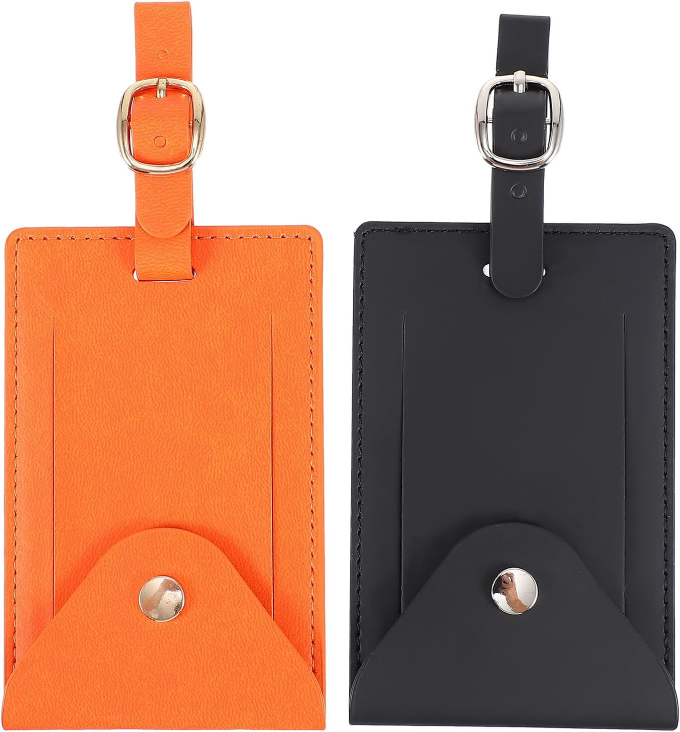 WRITWAA 2Pcs Portable Luggage Tags with Adjustable Lanyard for Travel Suitcases Id Name Labels for Easy Baggage Identification Reusable Bag Tags in Black and Orange