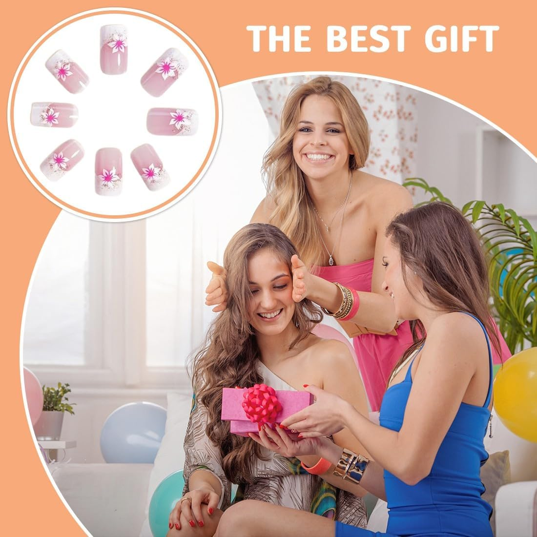 JEYORZY Press on Nails Short Square Chrome False Nails with Design French Acrylic Nails Shiny Reusable Press on Nails Chrome Faux Nails Square French Artificial Nails for Women Pack of 24 image number 2