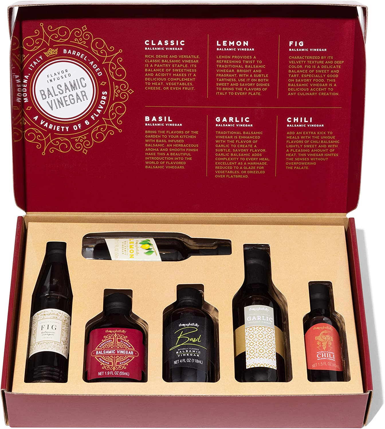 Thoughtfully Gourmet, Balsamic Vinegar Gift Set, Flavours Include Fig, Chili, Garlic and More, IGP Certified, Crafted in Modena, Italy, Halal Certified, Pack of 6 image number 3