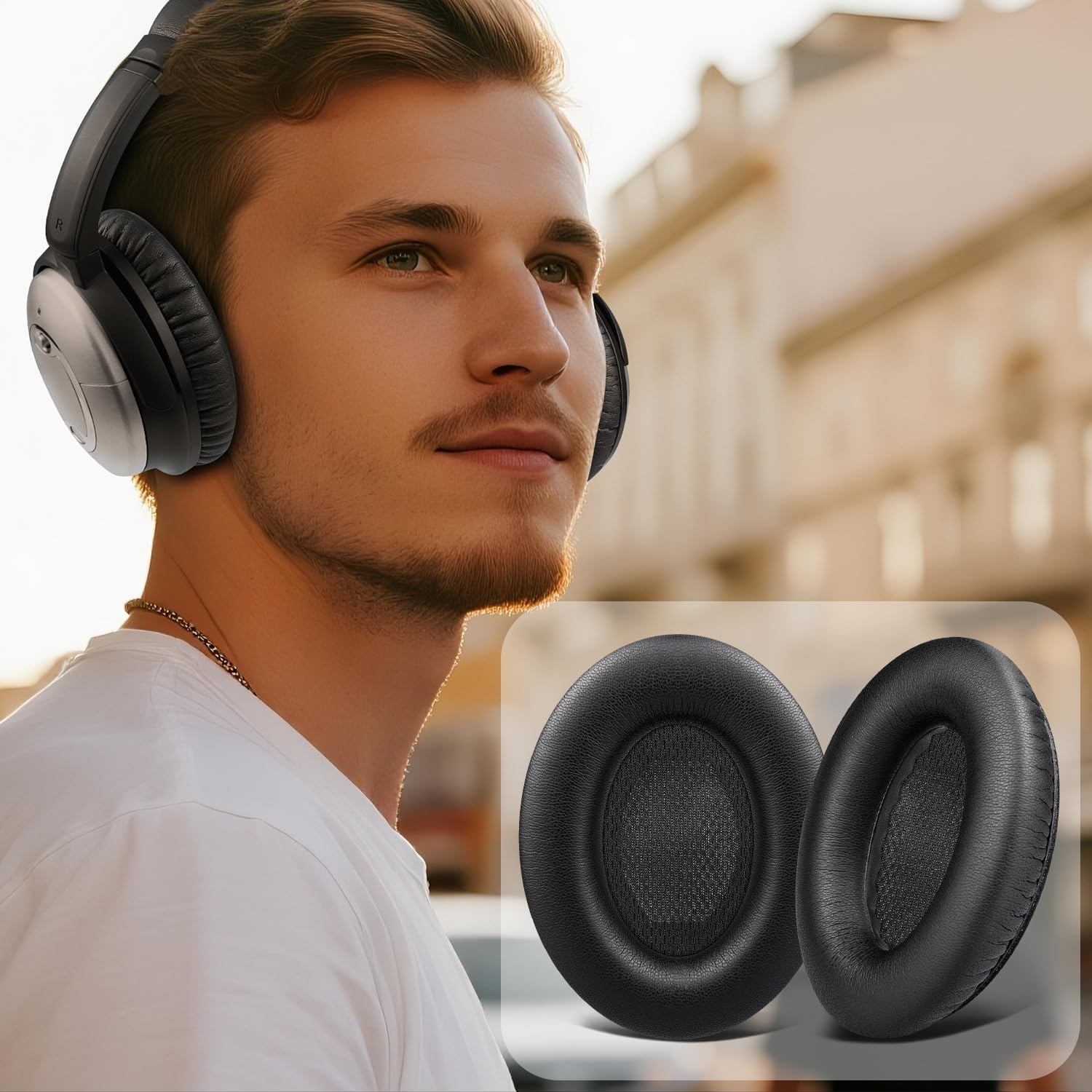 Solowit Protein Leather Earpads Cushions for Bose Headphones, Replacement Ear Pads for Bose Quietcomfort 15 QC15 QC25 QC2 Qc35/Ae2 Ae2I Ae2W/Soundtrue & Soundlink Around-Ear Series - Full Black - Beige image number 7