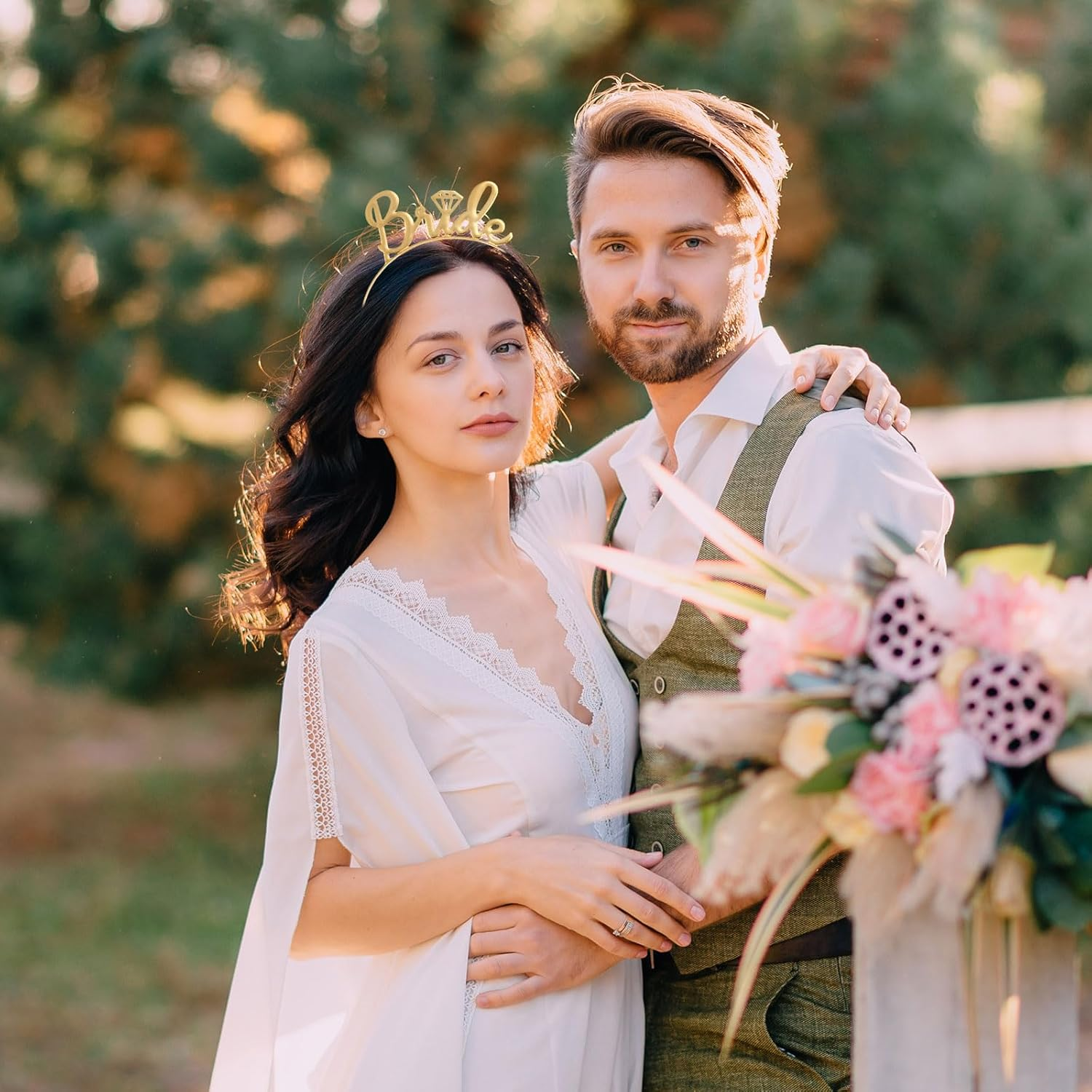 Lunarcharm JGA Headband Women Rose Gold Metal Bridal Headband Bride Hair Accessories for Bachelorette Party Hen Party Hen Party Women Gold image number 3