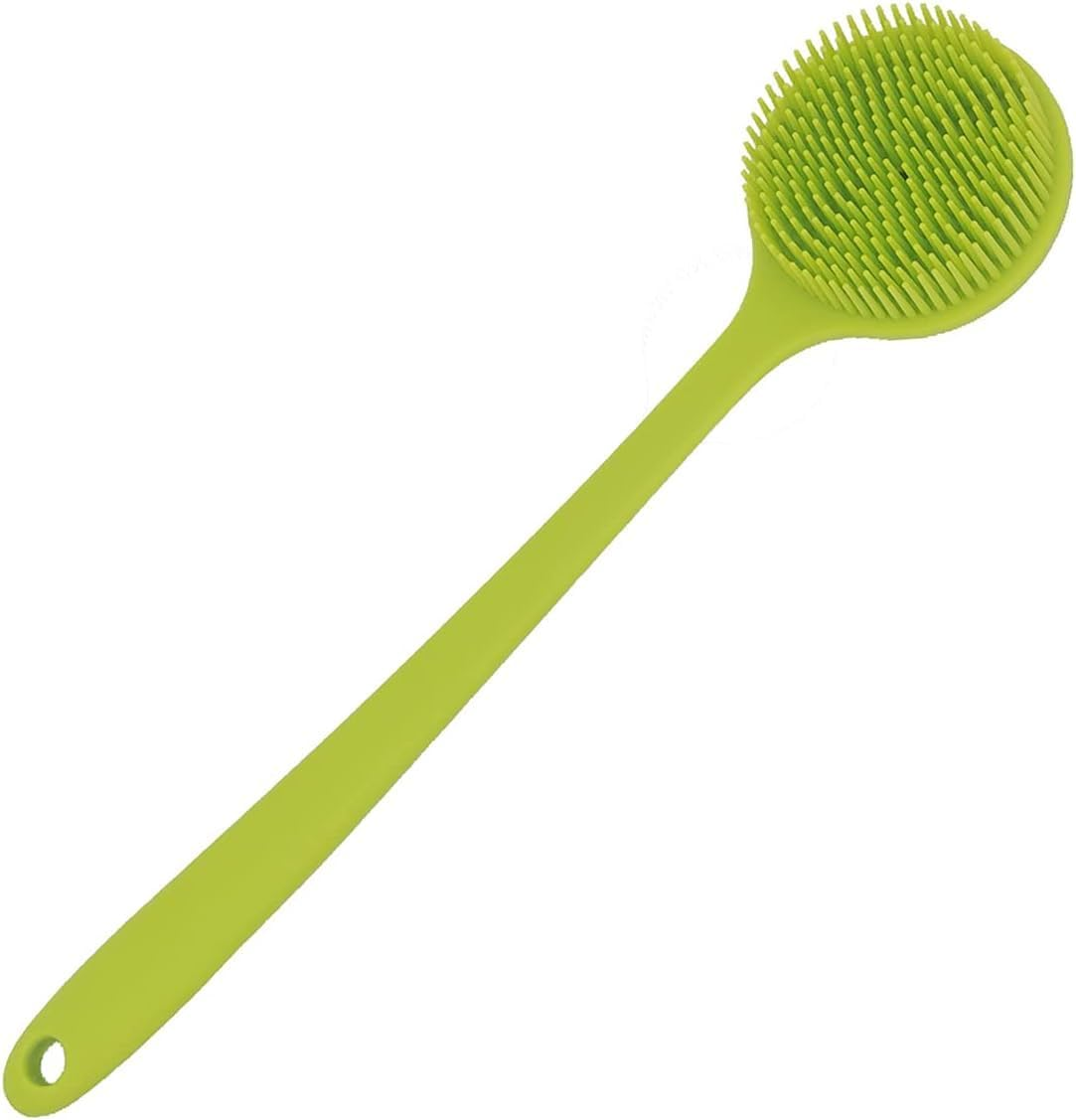 Silicone Back Scrubber Soft Bath Body Brush for Shower with Long Handle,Rubbing Tools, Massage Style Bath Brush (Green, 37.7 * 8.2 * 3.5 CM)