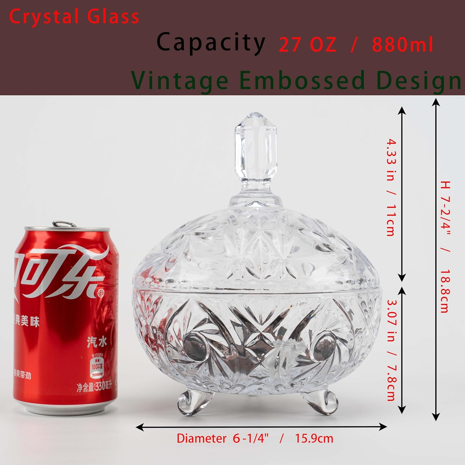 Large Glass Sweet Bowl with Lid, 800ML, Sweet Jars for Candy Buffet, Crystal Sugar Dish Decorative, Biscuit Storage Container for Chocolate, Cookie, Beans, Nuts, Jewelry Box, Apothecary, Christmas image number 6