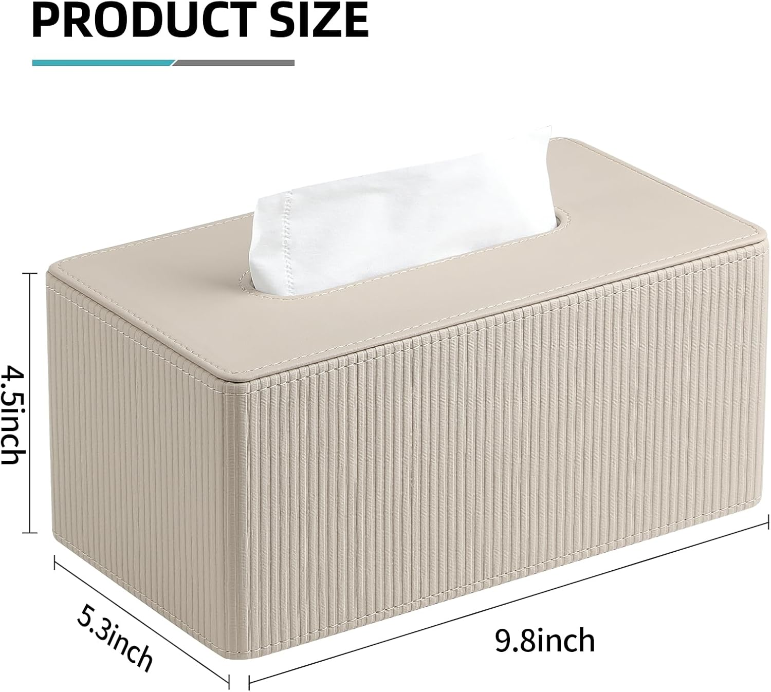 Cretkhp PU Leather Tissue Box Cover with Magnetic Closure, Modern Rectangular Tissue Box Holder Decorative for Bathroom Vanity Countertop Night Stands Bedroom Office (Beige Striped, Rectangular) image number 1