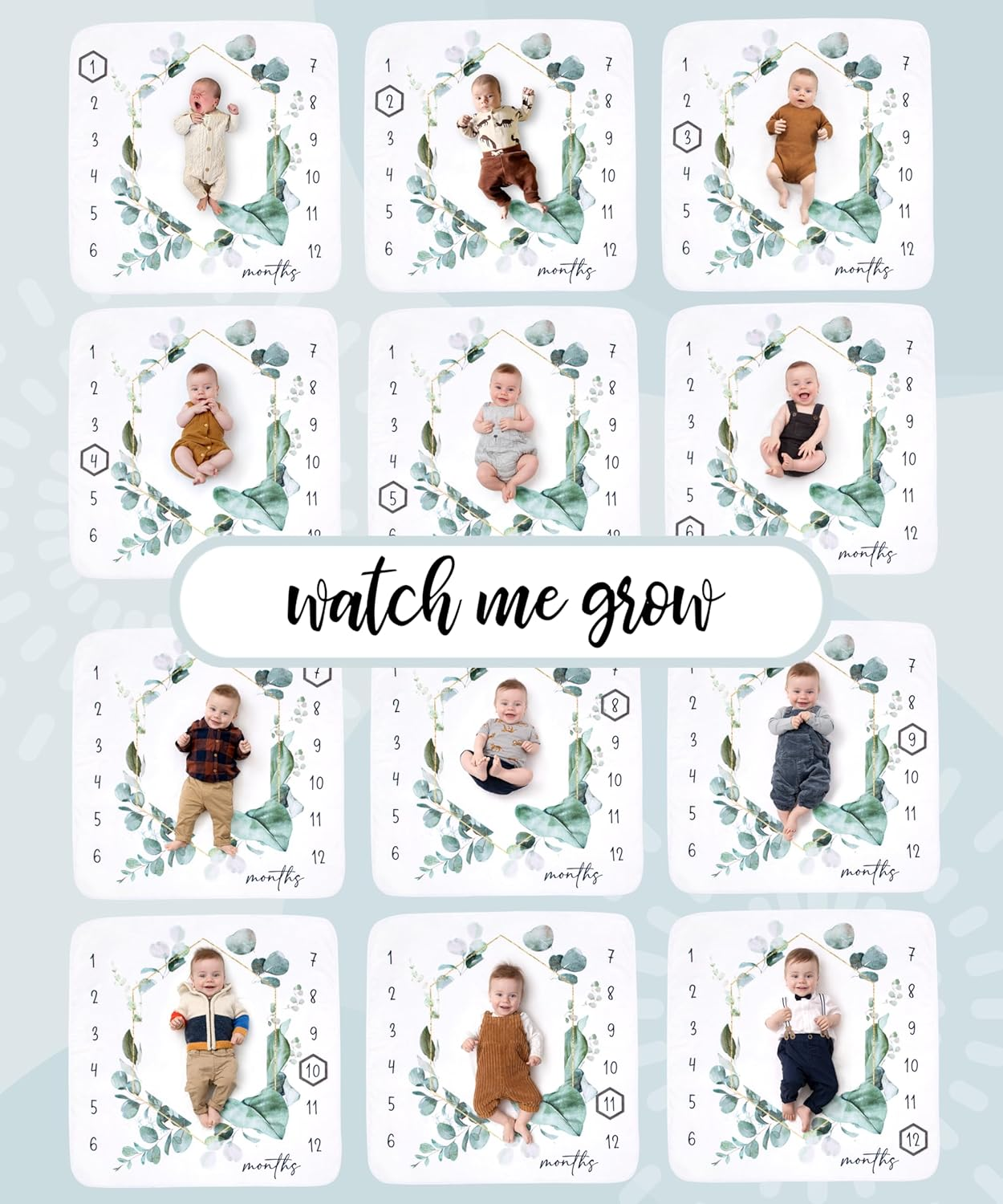 Baby Monthly Milestone Blanket Unisex Gender Neutral, First 12 Months Baby Milestone Blanket for Boy or Girl, Infant Photo Blanket for Age Growth, 46&rdquo;X46&rdquo; - White And Native Leaves image number 3