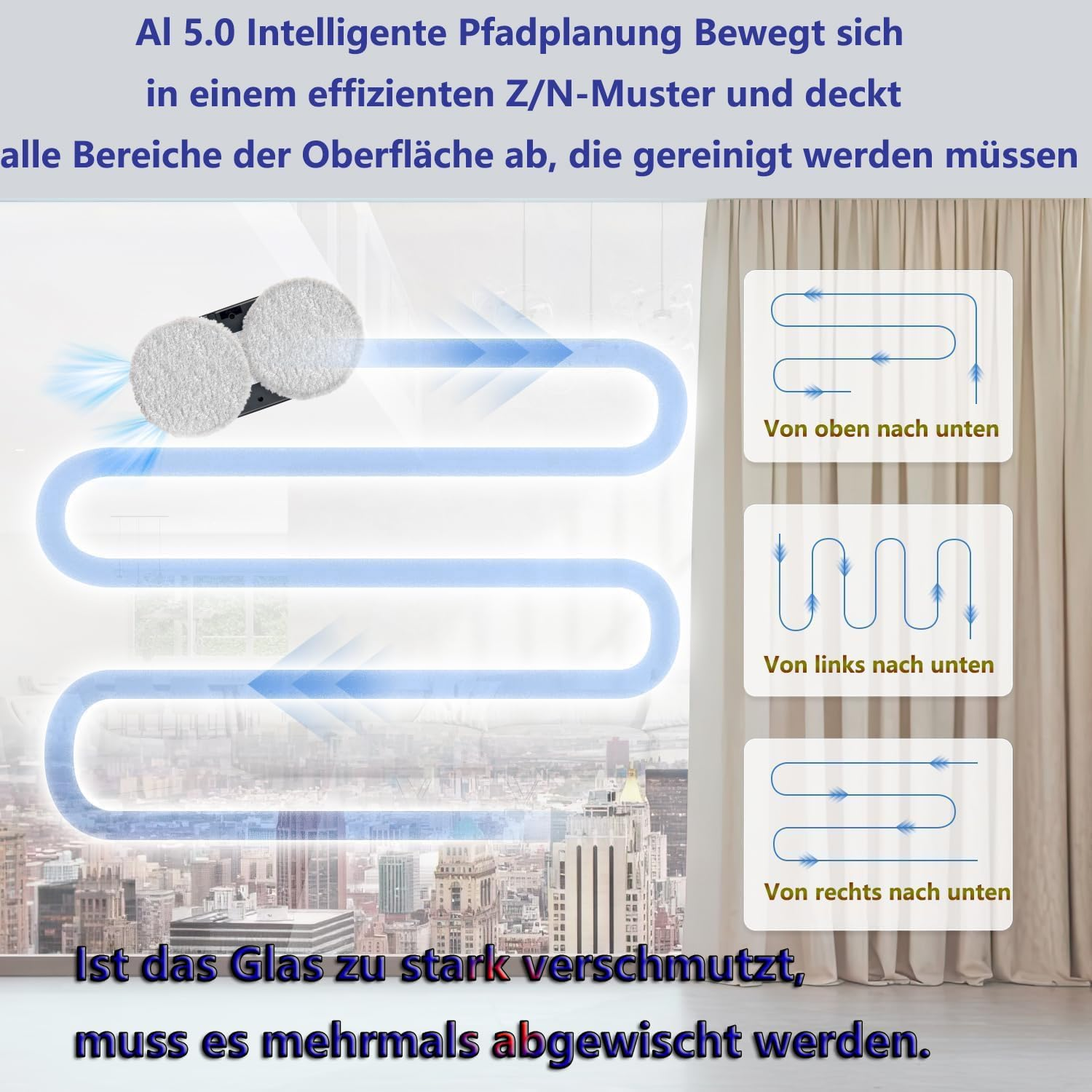 Window Cleaning Robot Automatic Window Cleaning Robot Window Robot with Water Jet, Window Cleaner Robot Electric Window Vacuum Cleaner 5600Pa Strong Suction Power for Large Outdoor Windows image number 3