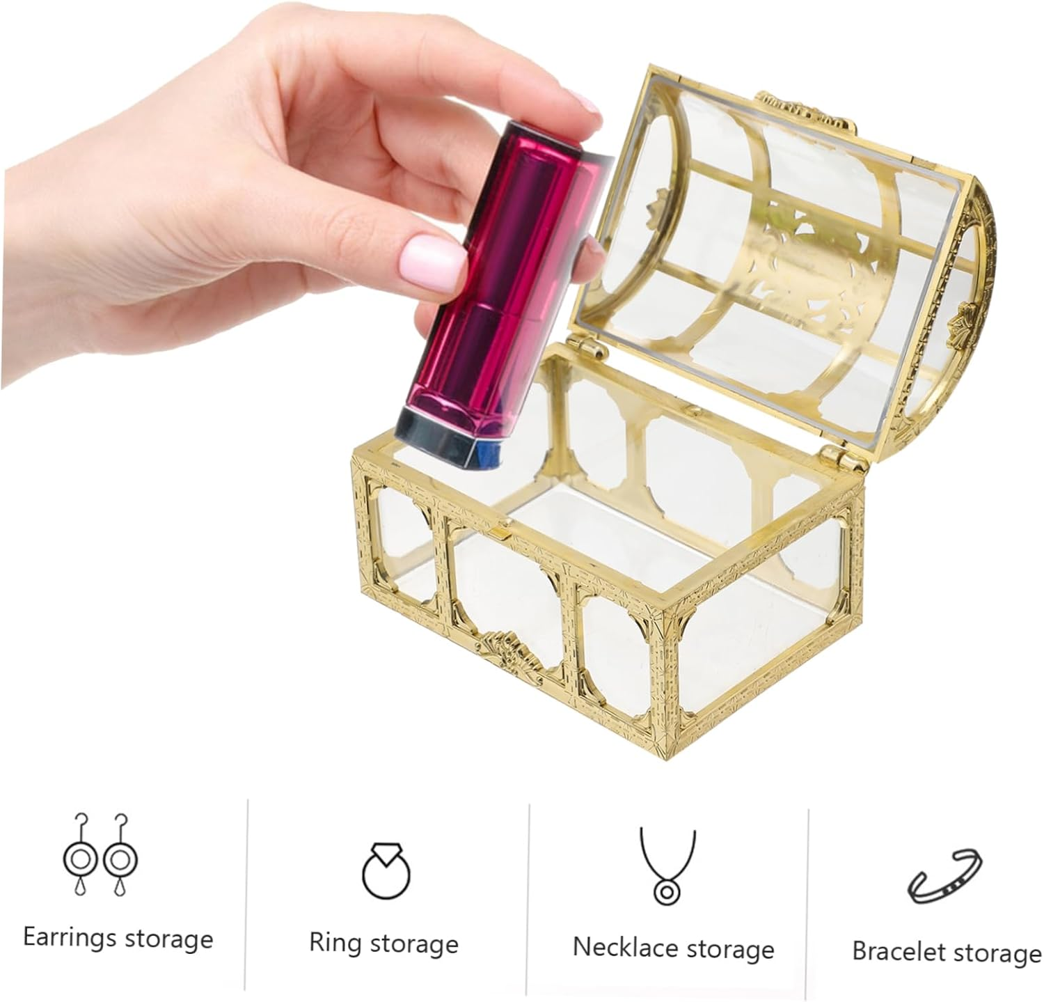 2Pcs Plastic Treasure Chest Jewelry Box Crystal Compartment Storage Organizer Pirate Treasure Box image number 2