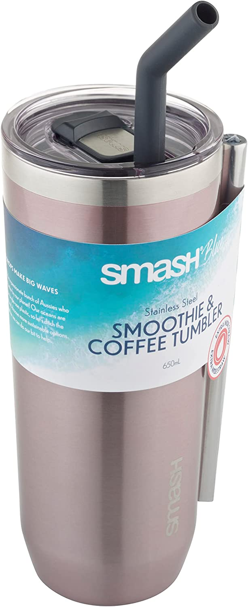Smash Smoothie and Coffee Tumbler with Straw and Lid, Blush, 650 Ml Capacity - Grey image number 7