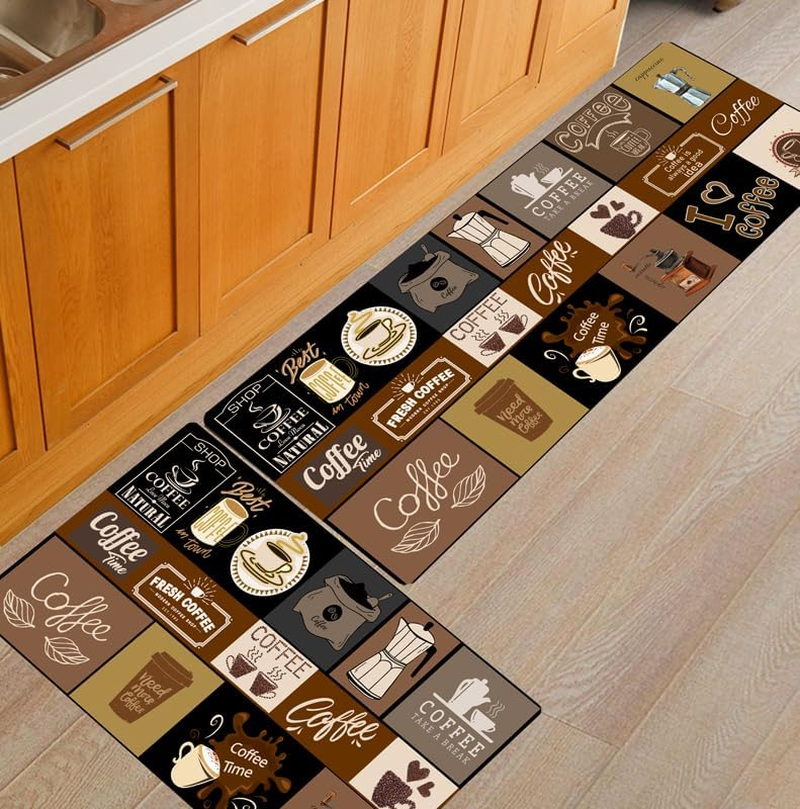 2PCS Kitchen Rugs and Mats Set of 2, Non-Slip Absorbent Coffee-Themed Kitchen Floor Mat, Kitchen Mats Washable, 50Cm X 80Cm + 50Cm X 120Cm (Coffee, 50Cm X 80Cm + 50Cm X 120Cm) image number 4