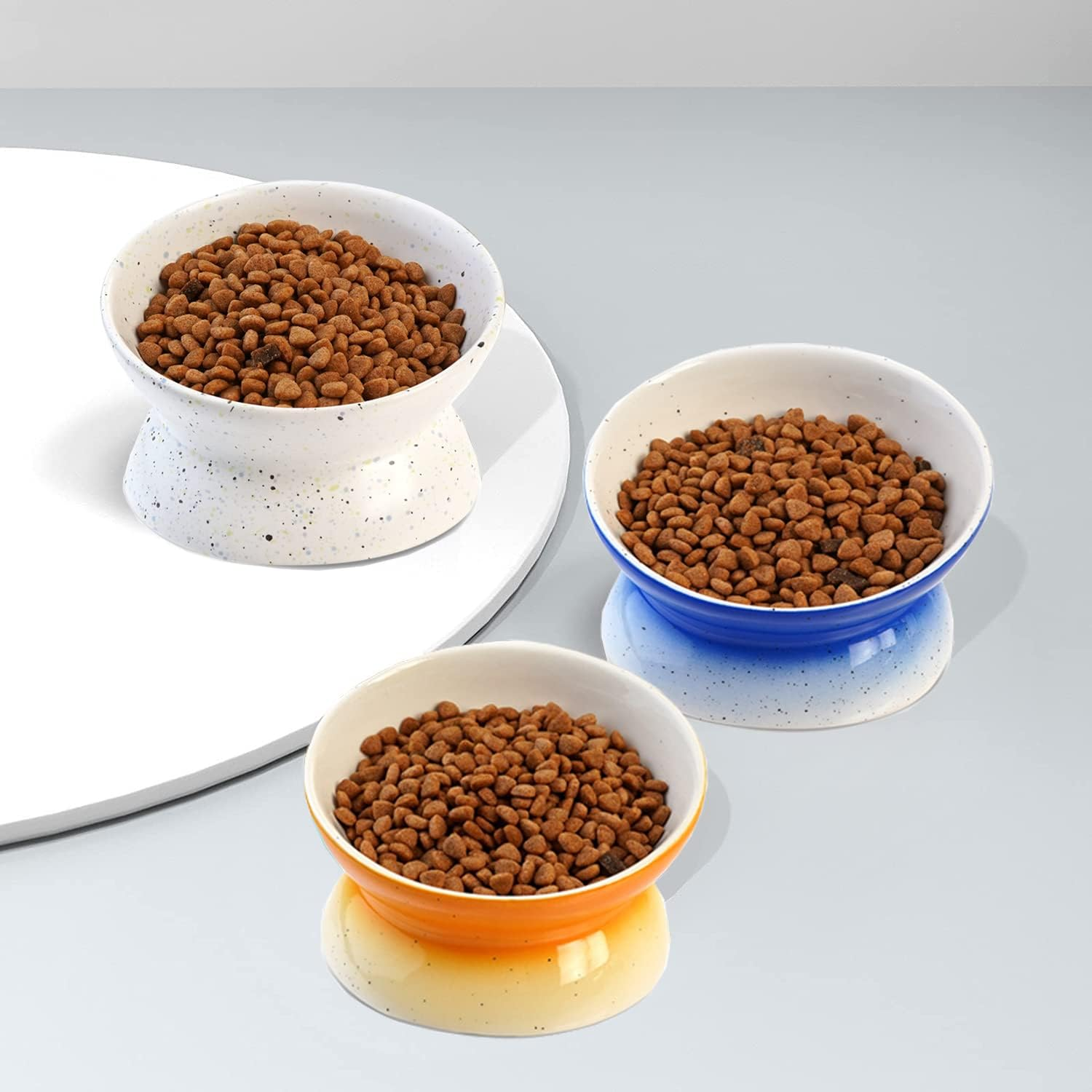 Elevated Cat Bowls,Tilted Raised Cat Bowl for Food and Water,Ceramic Cat Food Bowl for Flat Faced Cats and Small Dogs,Anti-Vomiting and Reduce Neck Burden - Orange Gradient image number 3