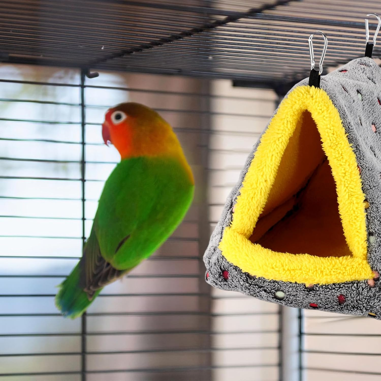 Warm Bird Nest House, Cozy Bird Hanging Hammock with 2 Carabiner Plush Pet Cave Hammock Cage for Cockatiel Parakeet Lovebird Conure image number 5