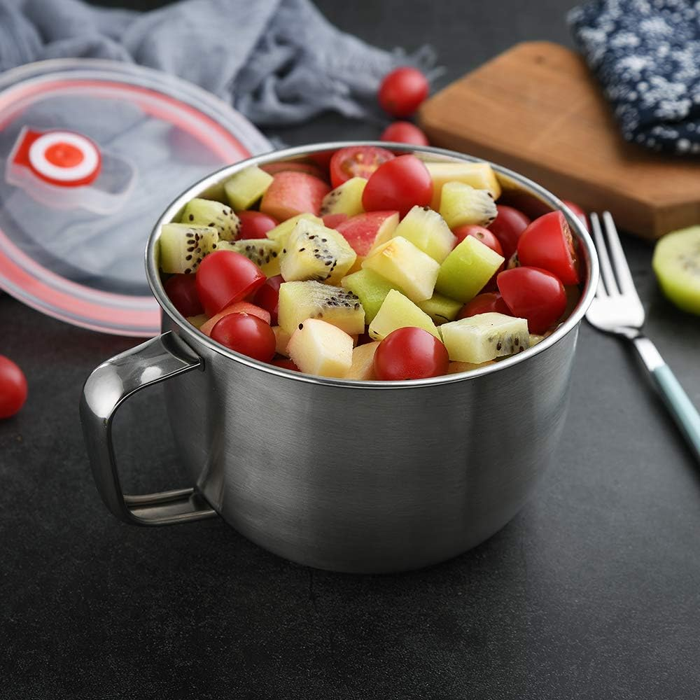 Mirenlife 18/8 Stainless Steel Leak Proof Food Storage Container with Handle and Lid, Snack Bowl, Stainless Steel Bento Lunch Box, Soup Bowl, Noodle Pot, Ramen Cooker, Induction Cooker Directly image number 1