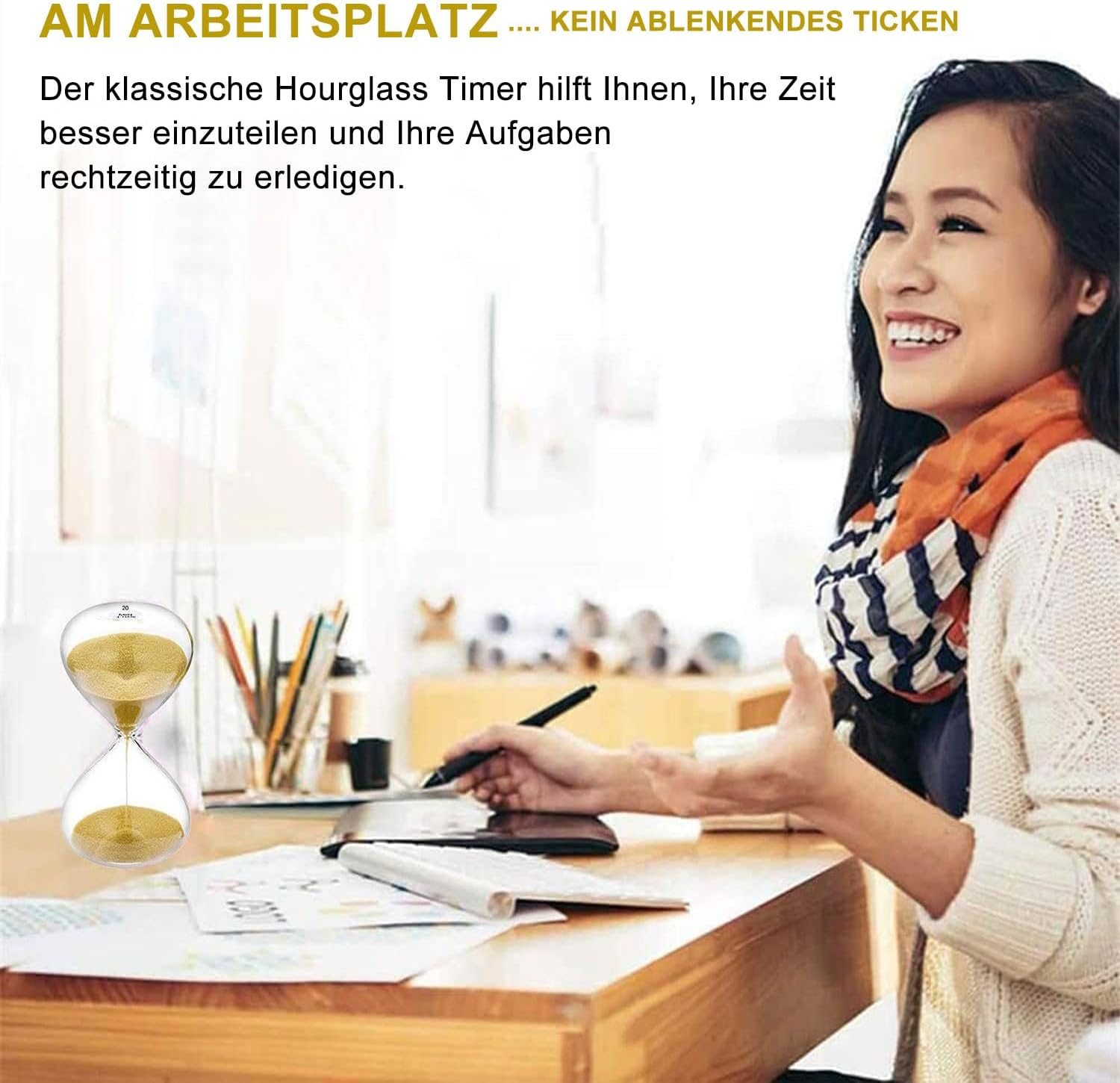 Suliao Hourglass Sand Timer, Gold Sand Timer, 20 Minutes Large Hourglass Sand Time for Children, Classroom, Home, Desk, Office Decoration image number 3