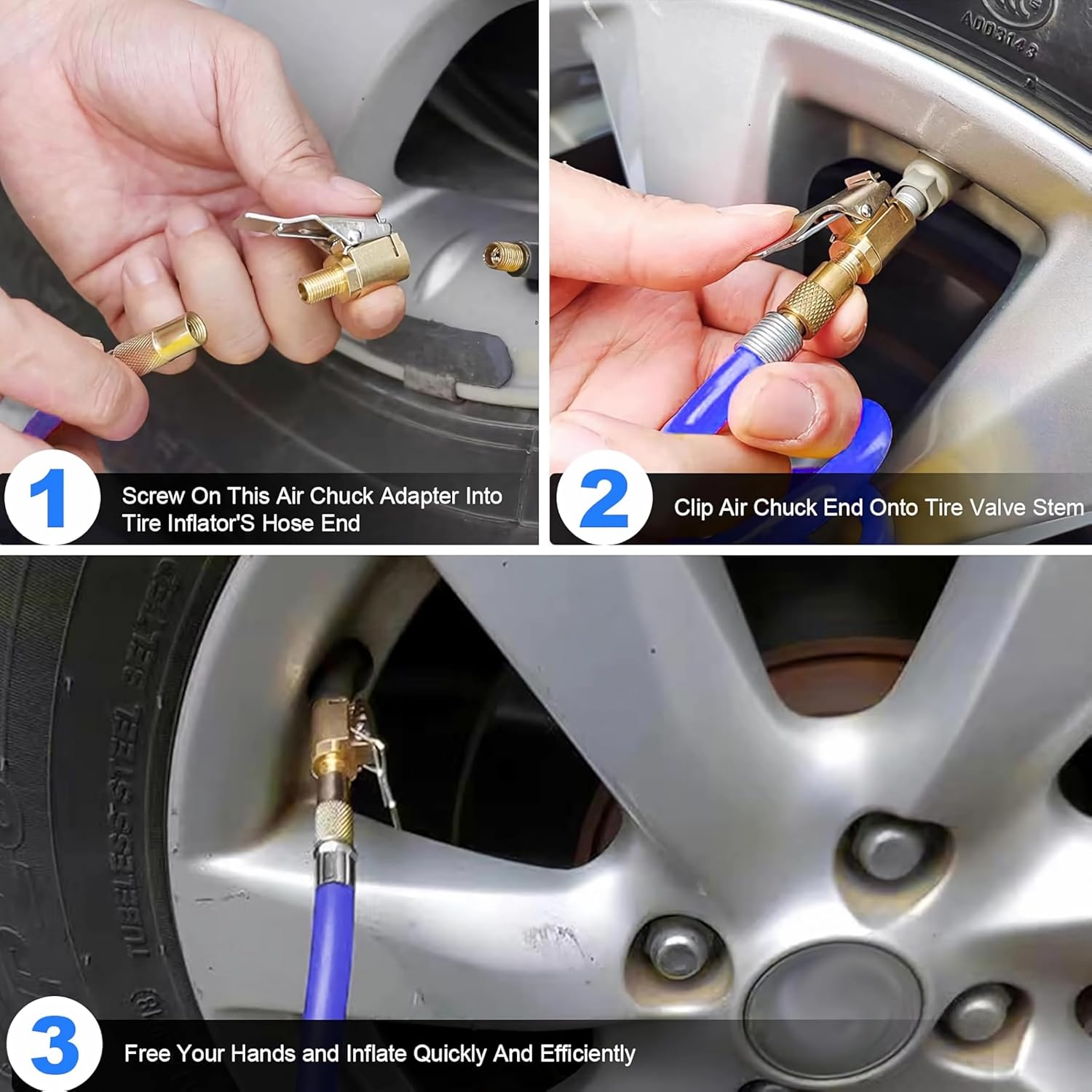 2Pcs Locking Tire Inflation Chuck, Brass Threaded Tire Inflation Hose Adapter, Leak-Free Tire Chuck, Vehicle Inflation Device Compressor Pump Connection Accessory Tool image number 4