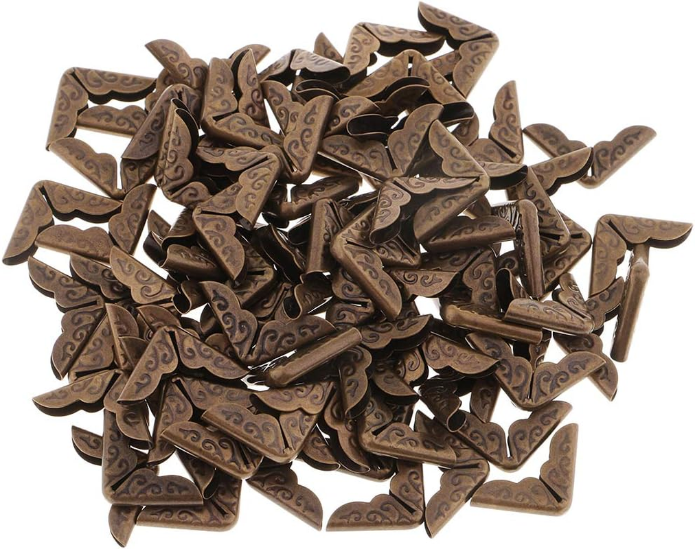 P Prettyia 100 Pieces Retro Book Scrapbooking Albums S Folders Corner Protectors Card File Metal Corners Book Protectors - 14X14Mm, Bronze, as Described image number 5