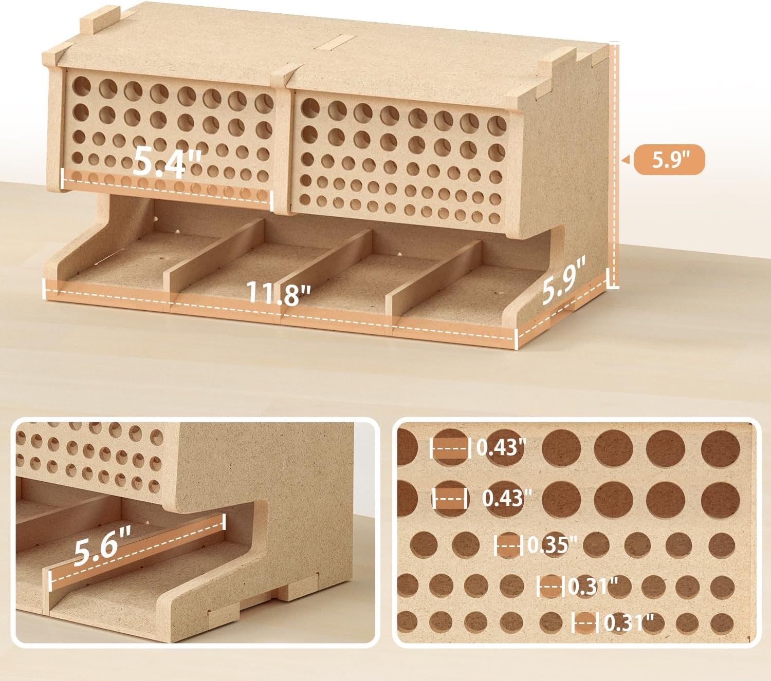 Bucasso Wooden Model Kit Tool Storage Rack with 60 Holes, Brush/Paint Organizer with MDF Material, Craft Supplies Storage, Brush/Tool Holder, Suitable for Tamiya/Gundam Tools, GK6 image number 5