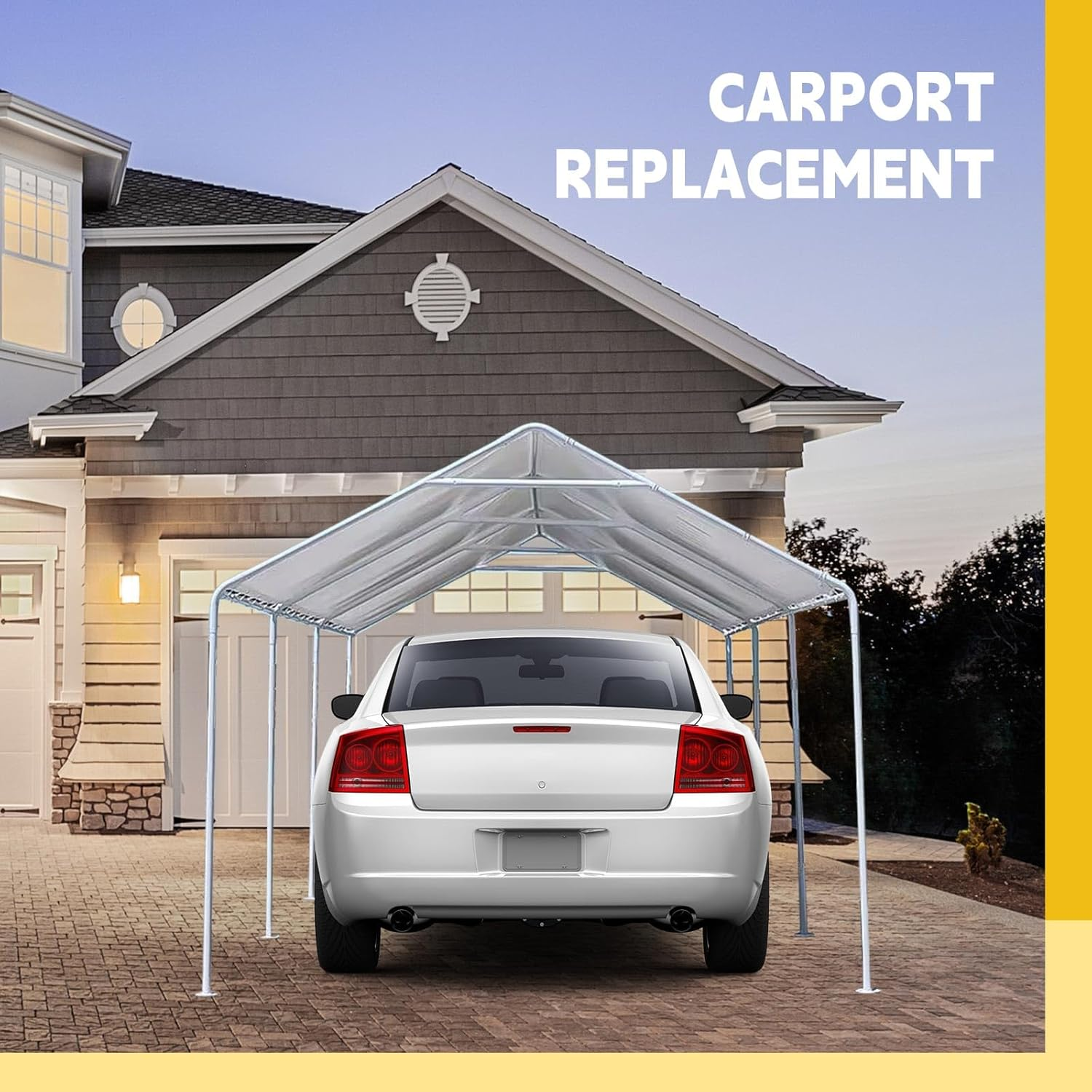 Wesnoy Heavy Duty Carport Canopy Waterproof Canopy Cover Garage Car Shelter Tarp Tent for Car Canopy Replacement Cover with 50 Ball Bungees, Only Top Cover, Frame Is Not Included image number 1