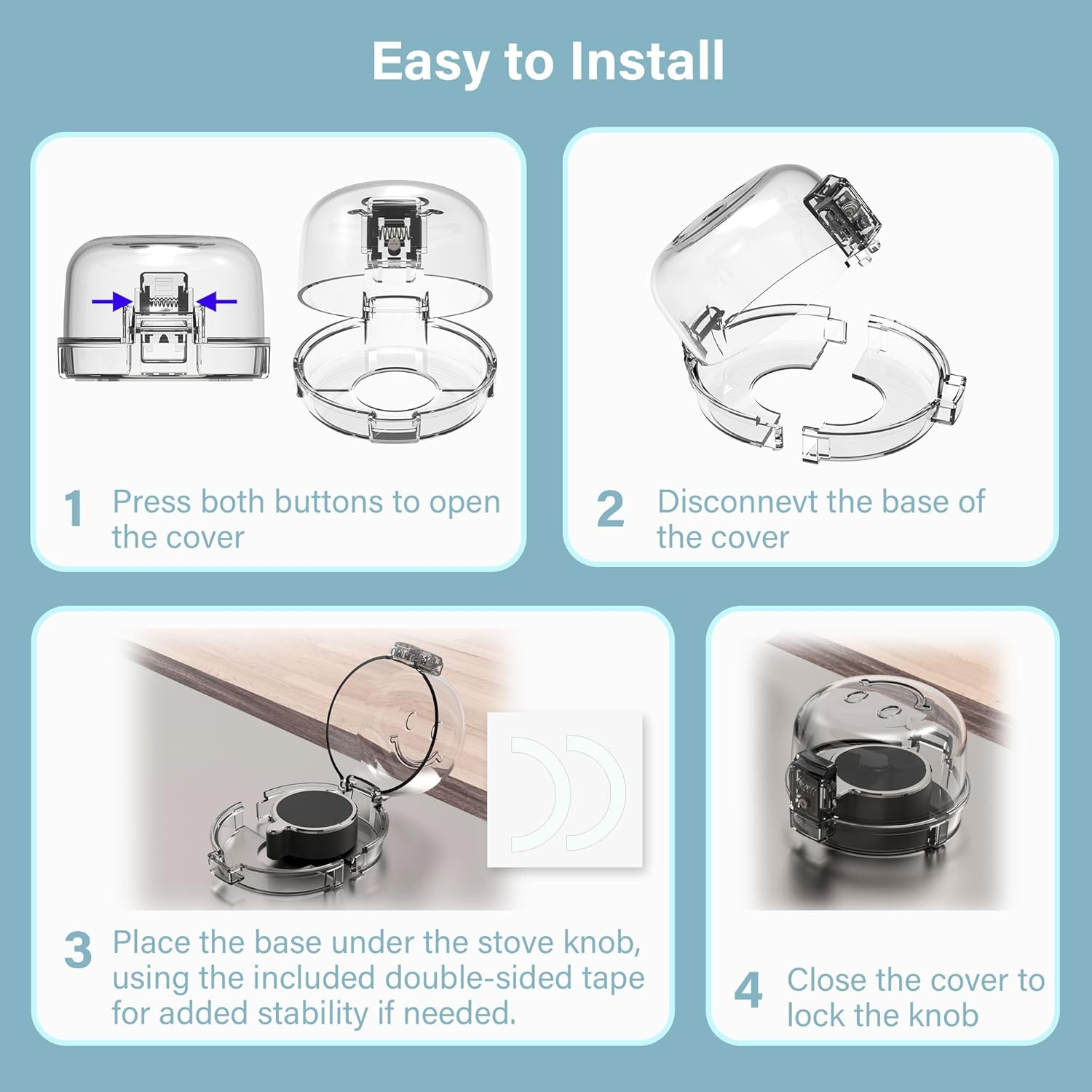 Heart of Tafiti Stove Knob Covers for Child Safety, Gas Stove Knob Covers Large,Transparent Design, 5 Pack, Kitchen Safety Guards for Kids, Baby, Toddler, Clear Oven and Gas Knob Cover image number 4