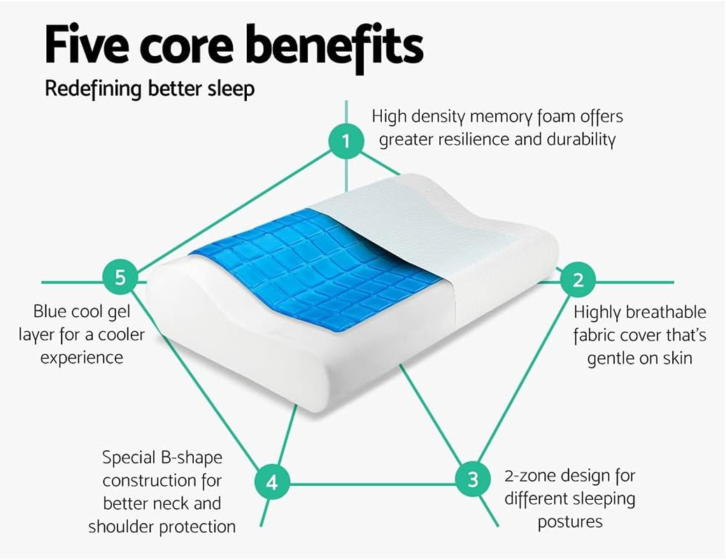 Giselle Bedding Memory Foam Pillow Cooling Gel for Sleeping Bed Hotel Cushion, Ergonomic Deep Sleep Neck Support Contour Orthopedic Side, Back and Stomach Sleepers with Cushions Cover image number 1
