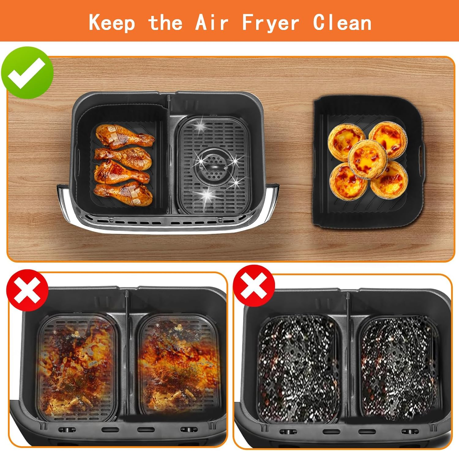 Silicone Air Fryer Liners for Ninja Af500Uk,For Ninja XXXL Flexi Drawer Liners,3-In-1 Reusable,Easy Clean,Heat-Resistant,Black【1X 10.4L and 2X5.2L】 image number 1