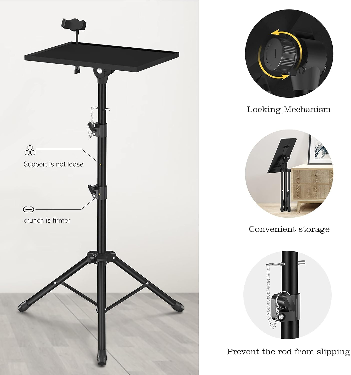 Projector Stand Tripod Adjustable, Portable Laptop Tripod, Adjustable Height up to 47.2 Inch with Gooseneck Phone Holder, Suitable for Office, Home, Stage. image number 4