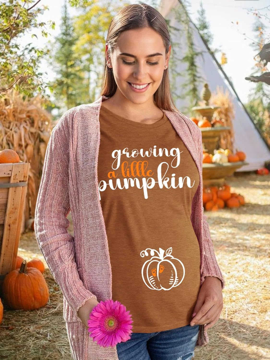 Maternity Shirts for Halloween Thanksgiving Pregnancy Clothes Funny Skeleton Pumpkin Pregnant Announcement Tshirt image number 4