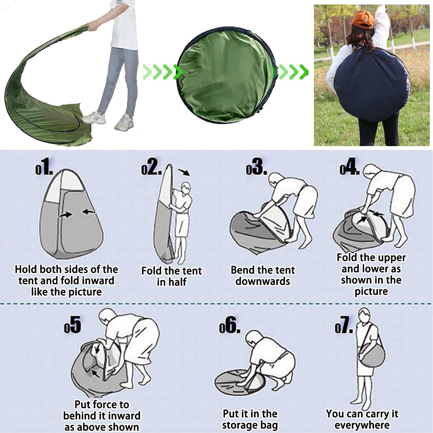 Pop up Privacy Tent,Changing Room Portable Shower Tent for Outdoor Camping Hiking Beach Toilet Shower Bathroom,Easy Set Up(Green) - Green image number 2