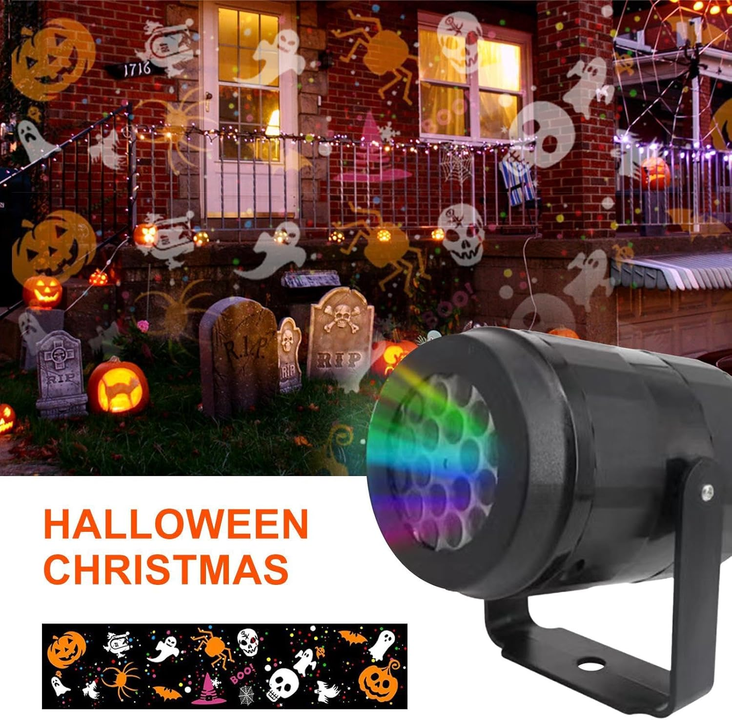 Halloween Decorations Projector Lights - LED Landscape Spotlight Indoor Outdoor Halloween Decor | Moving Halloween Patterns Projector Lights for Indoor Halloween Holiday Night Gathering Party image number 4