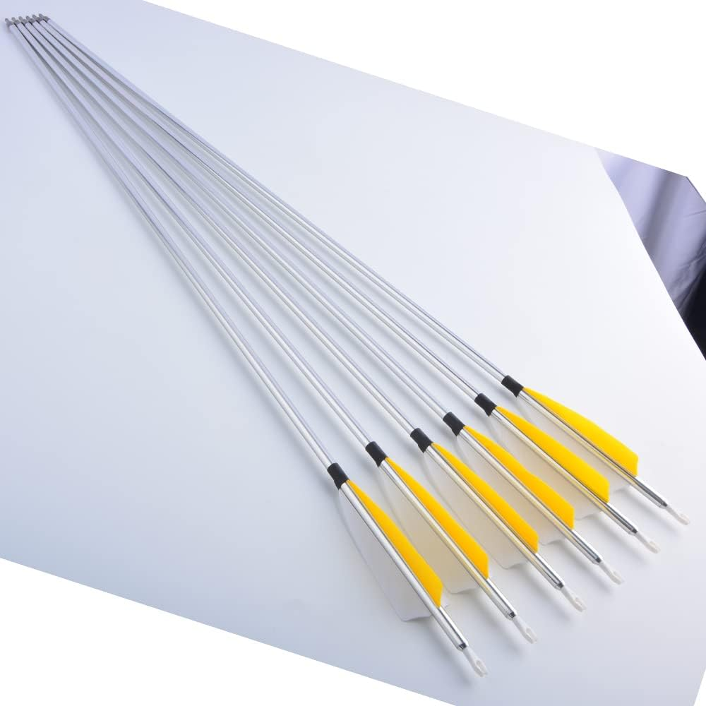 ZSHJGJR 31" Archery Aluminum Arrows 500 Spine Hunting Arrows with Removable Tips Natural Feather Fletchings Targeting Arrows for Compound & Recurve Bow 6/12 Pack image number 7