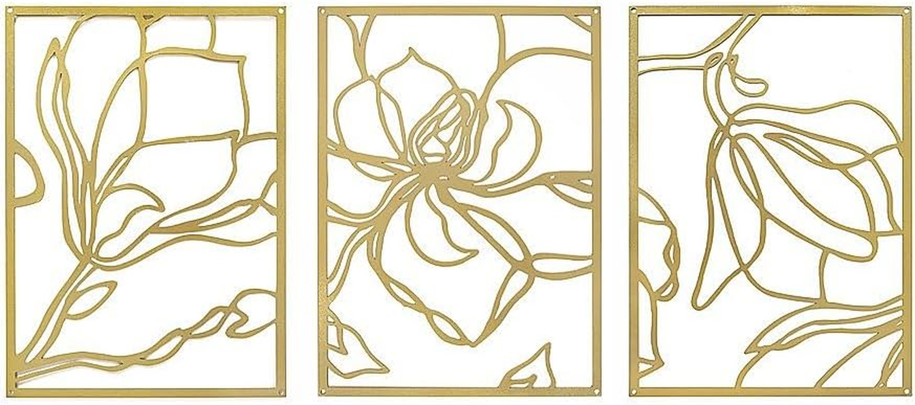 3 Piece Gold Flower Metal Wall Decor Abstract Floral Aesthetic Set of 3 image number 1
