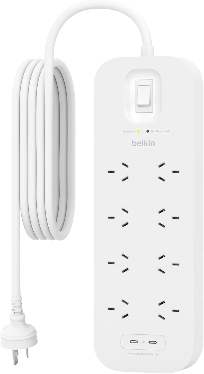 Belkin Connect 8-Outlet Surge Protector with Dual USB-C 30W, Dual USB-C Ports, 2M Power Cord, RCM Safety Certified - SRB004AU2M