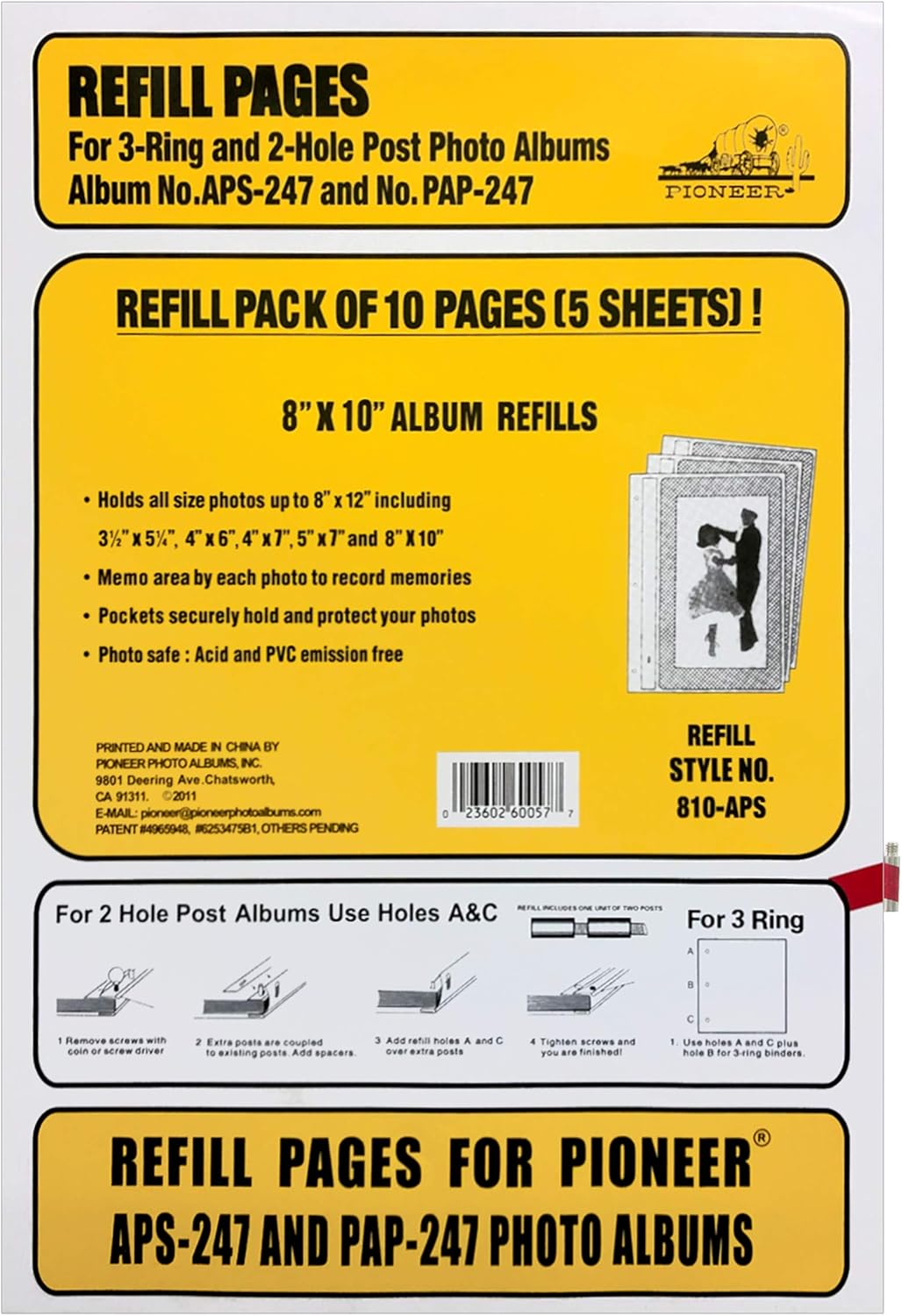 8X10 Memo Pocket Refills for APS-247 Photo Albums image number 1