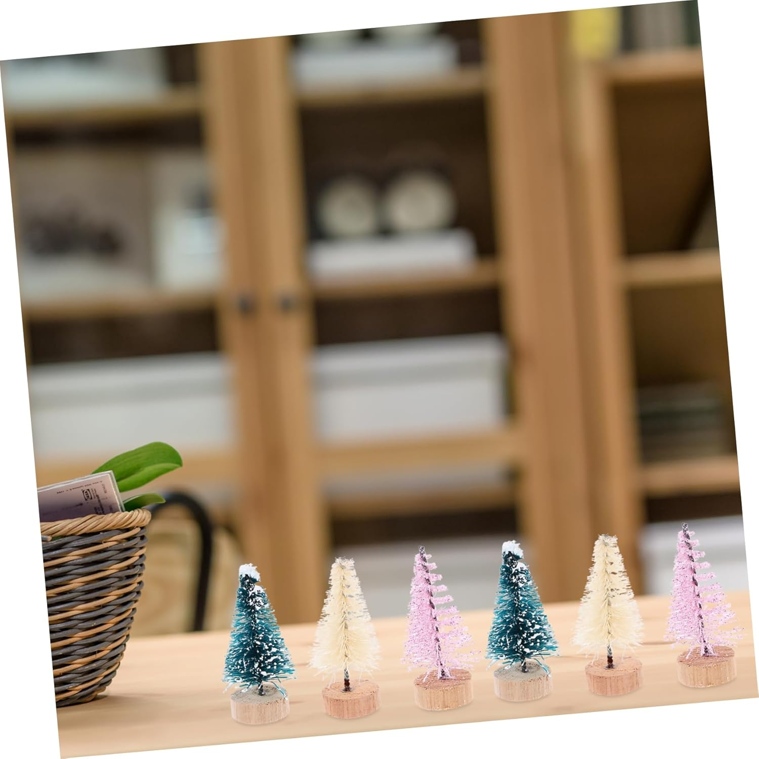 36Pcs Miniature Christmas Tree Xmas Tree Decor Wooden Base for Home Office for Landscapes and Dollhouse Decorations image number 3