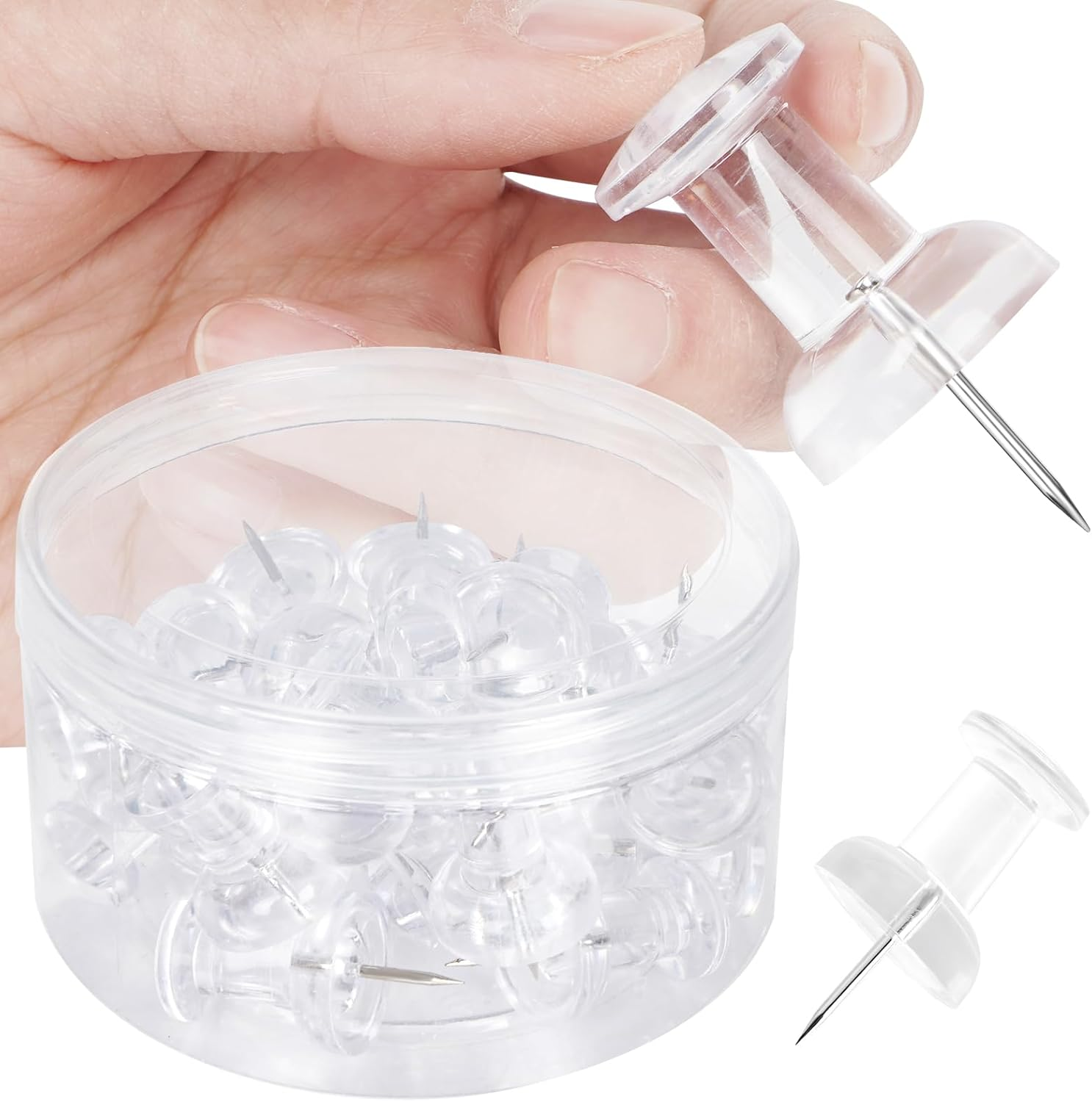 DANRONG 30 PCS Jumbo Push Pins for Bulletin Board, Large Thumb Tacks for Wall, 1.81 Inch, Giant Clear Thumbtacks, Pin Tacks for Cork Board Hanging Maps Photos Posters Calendar, Office School Supplies