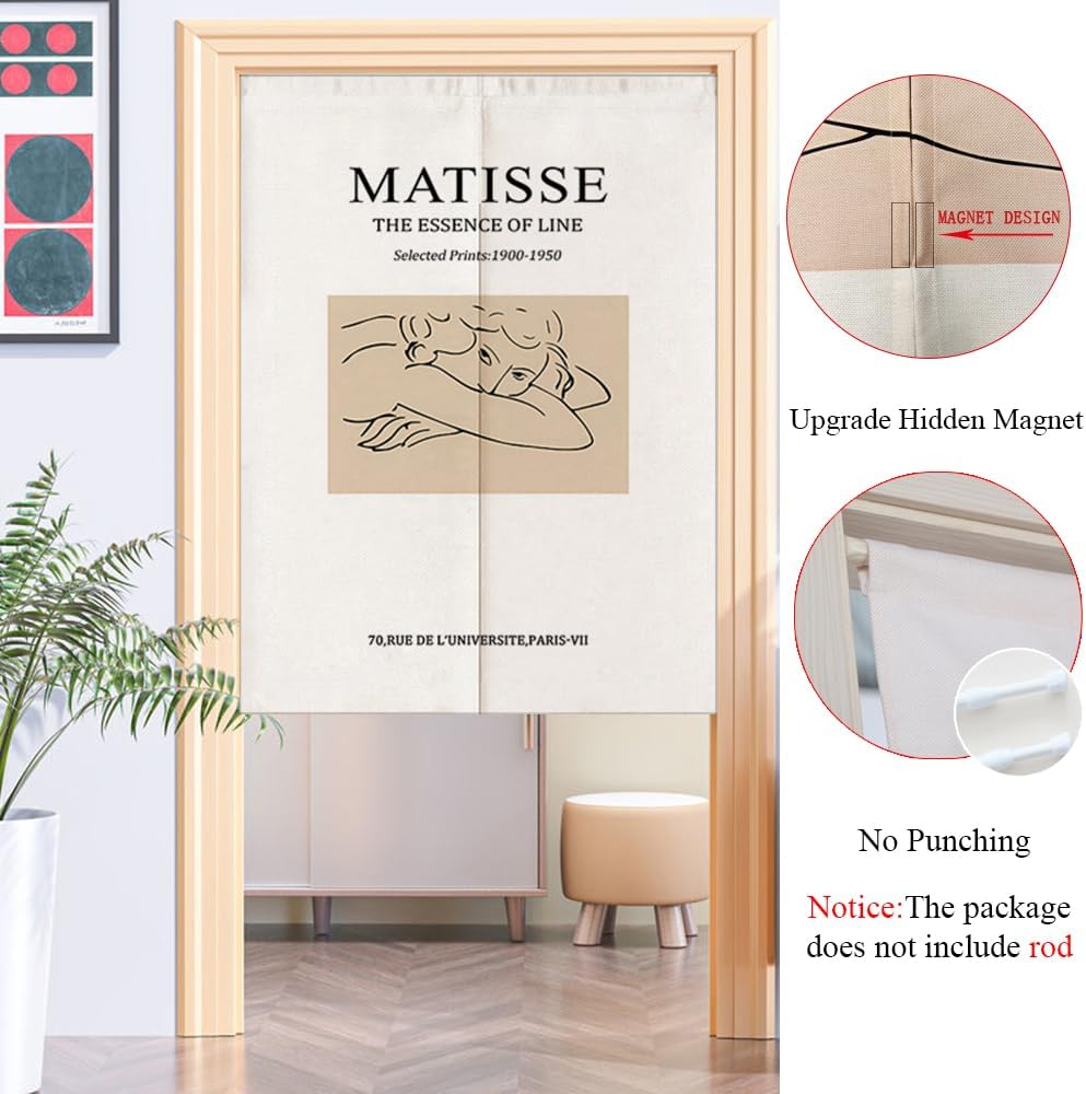 BYDQIUSC Morandi Abstract Art Painting Door Curtain Peephole Proof Household Partition Hole Free Bedroom Living Room Kitchen Split Doorway Curtain Customization image number 4