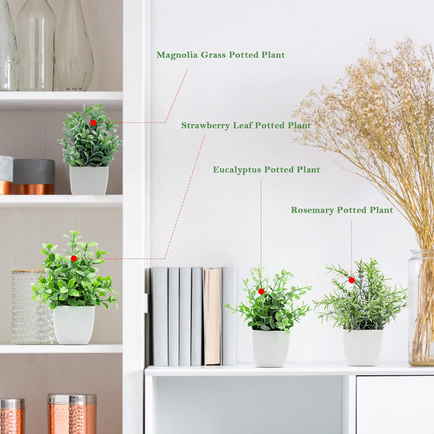 4 Pack Small Potted Fake Plants Artificial Eucalyptus Plants in Pots for Home Decor Faux Plant Indoor Frosted Plastic Planter for Office Bathroom Desk Room Greenery Decoration image number 5