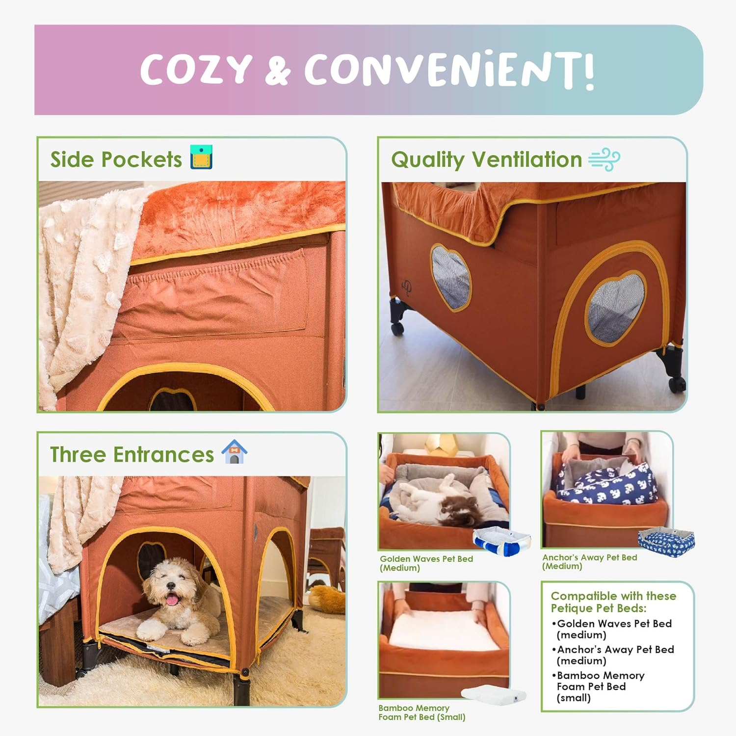 Petique BD01300104 Bedside Lounge-Lion'S Den Pet Bed, Tan, One Size