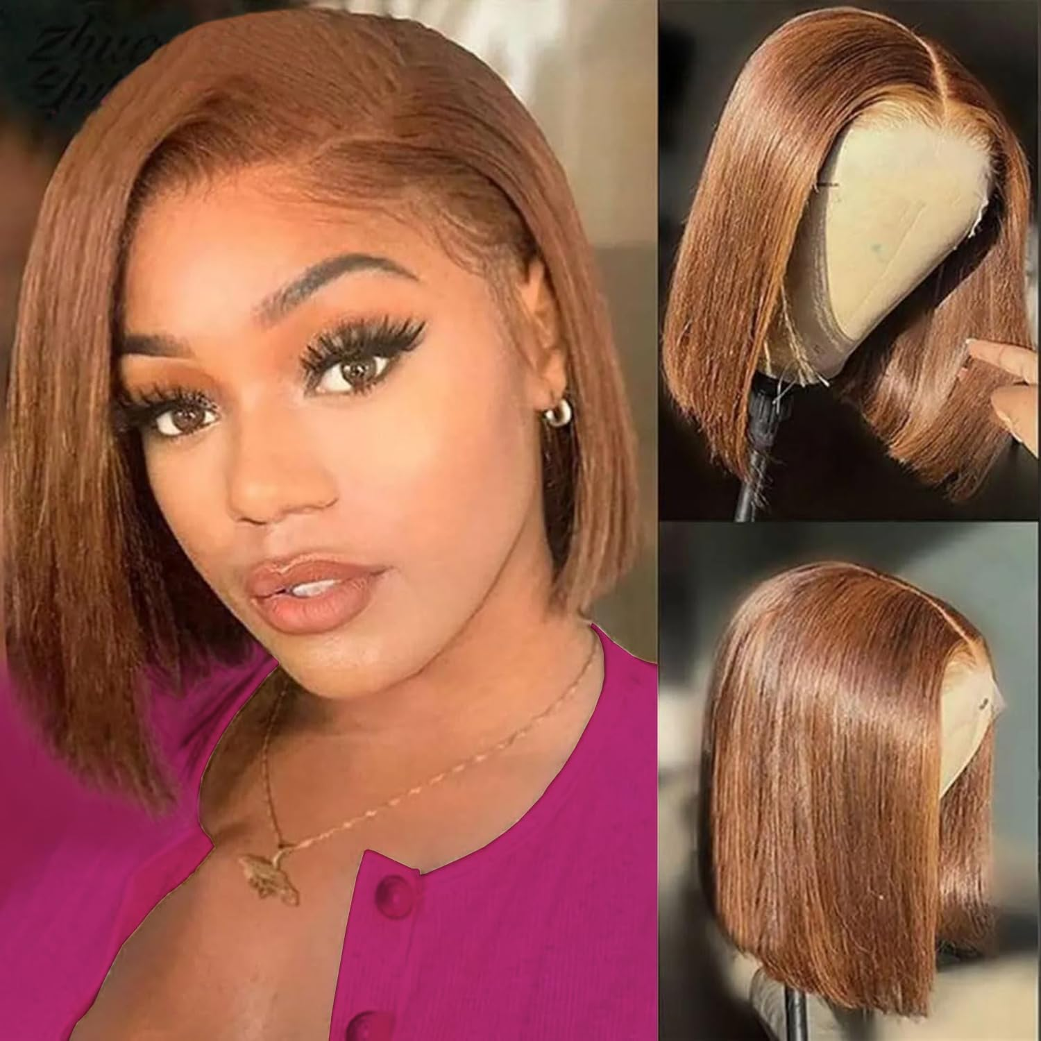 Chocolate Brown Straight Bob Lace Front Wigs 12 Inch Wigs for Women Natural Brazilian 13X4 Lace Front Bob Wig Human Hair Straight Brazilian Virgin Wig image number 4