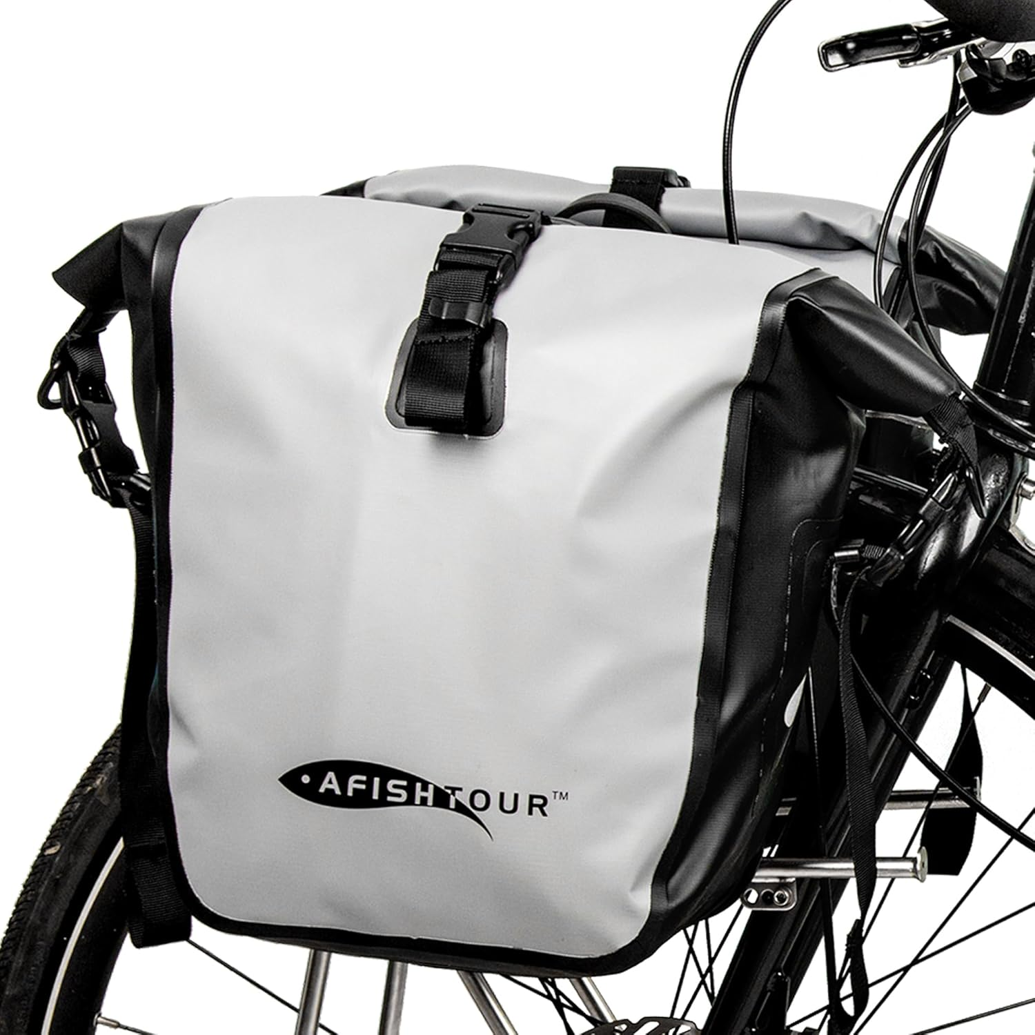 AFISHTOUR Waterproof Bike Pannier -25 L Saddle Bag for Bicycles Rear Rack - Bike Bag for Grocery, Laptop (Grey,1 PCS)