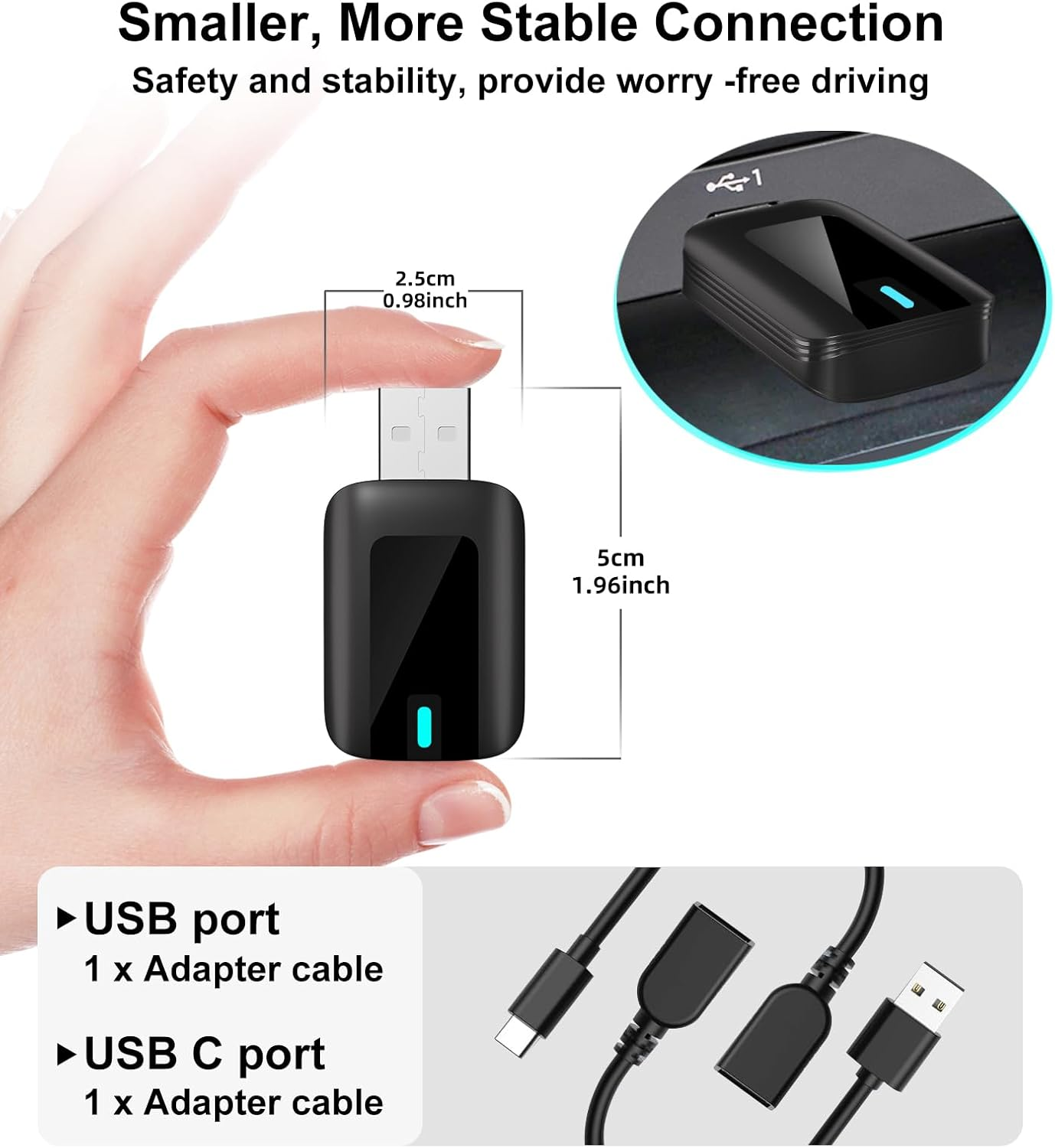 Wireless Carplay Adapter, 2 in 1 Android Auto Plug&Play Magic Link Stable Fast Connection, Convert OEM Wired to Wireless Carplay Dongle Adapter for Iphone Ios 10+/Android 11+, Cars 2016+ image number 2