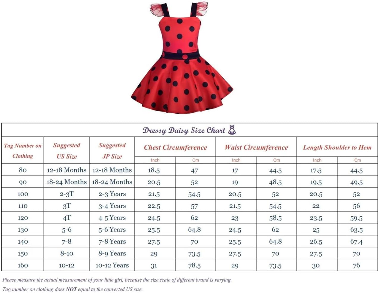 Dressy Daisy Toddler Kids Girls Polka Dots Ladybug Dress up Costume Birthday Halloween Christmas Fancy Party Outfit 12 Months to Size 12, Black/Red image number 1
